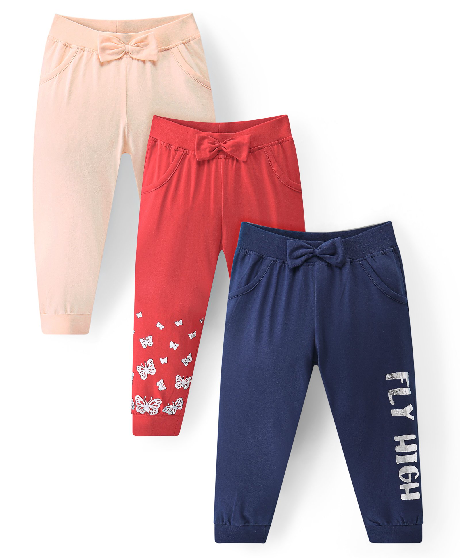 Doodle Poodle 100% Cotton Full Length Lounge Pant Butterfly Print Pack of 3 - Peach Red & Blue-image-37