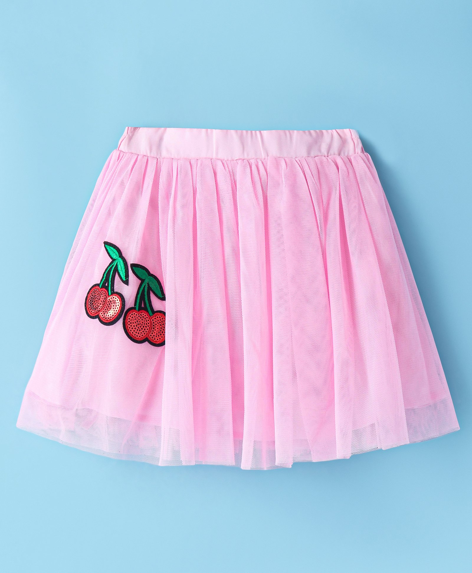 Babyhug Woven Above Knee Length Flared Skirt with Sequin Cherry Embroidery - Fuschia-picture-11