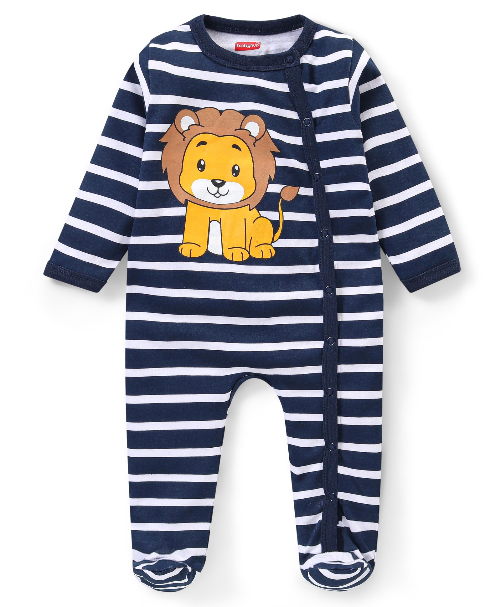 Babyhug Interlock Knit Full Sleeves Sleep Striped & Lion Print - Navy Blue-picture-37