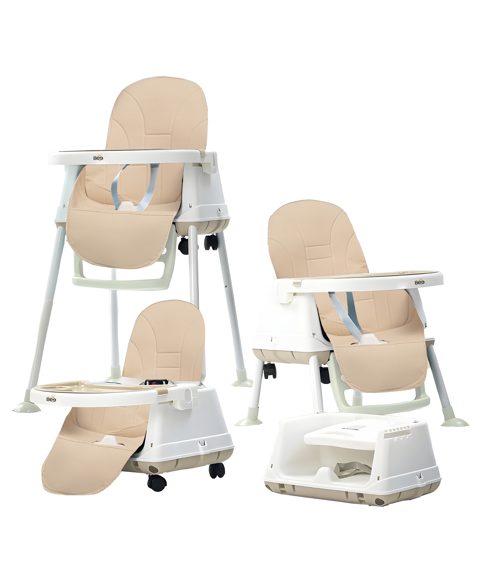 Golden Bee Deluxe 4 in 1 Convertible High Chair for Babies and Toddlers, Feeding Seat with Tray, Wheels, Safety Belt, and Cushion Seat, For Baby Boy & Girl 6 Months to 3 Years (khakhi)-picture-21