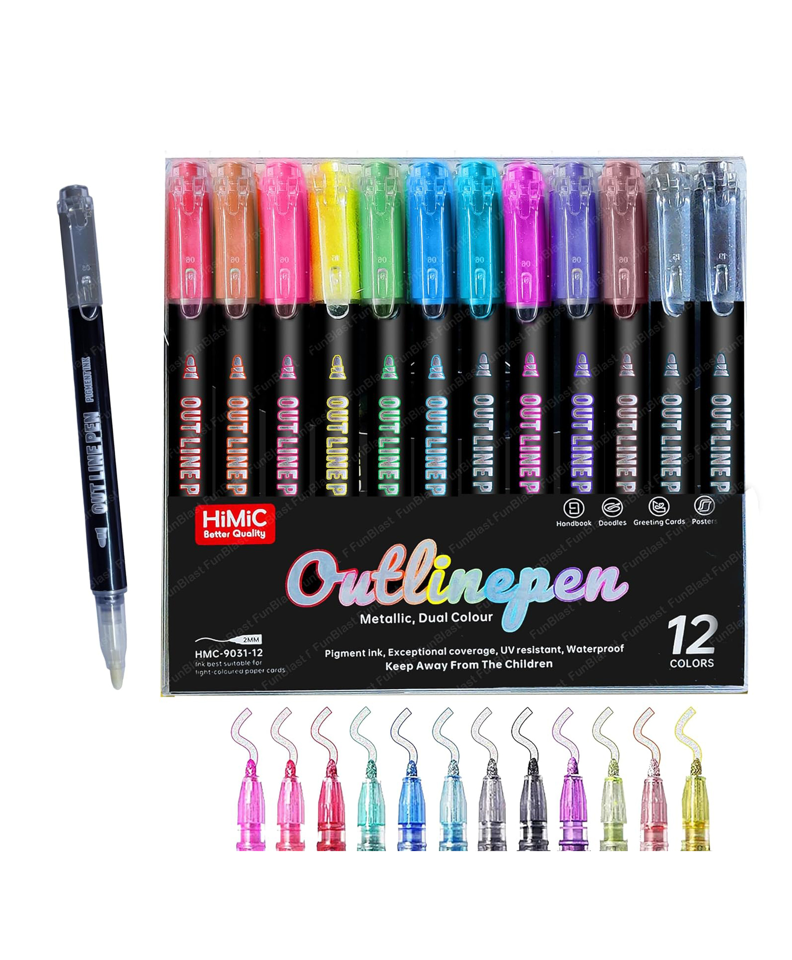 FunBlast Double Line Fine Point Marker Pens Set  12 Pcs Multicolor-image-26