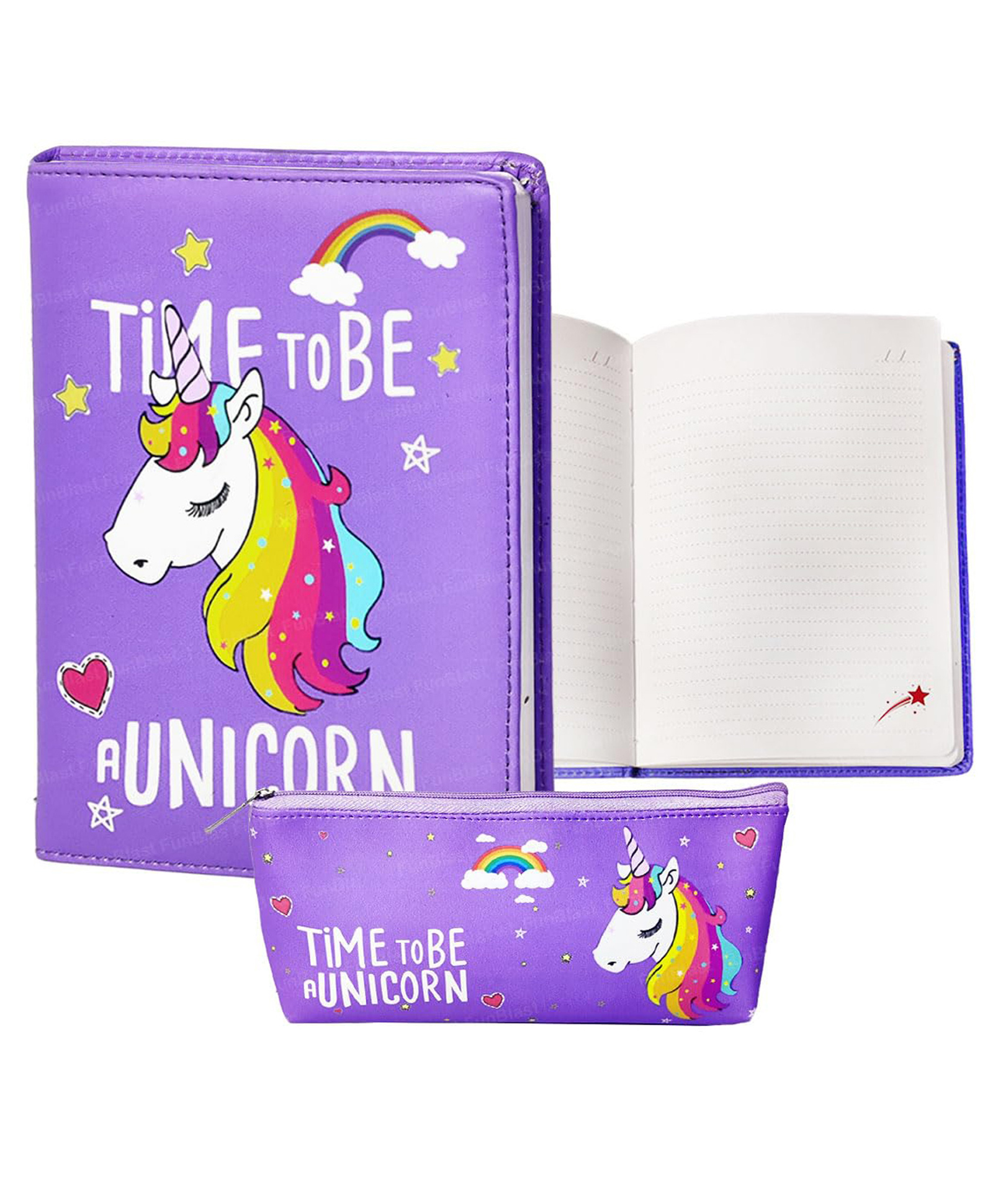 FunBlast Unicorn Theme Combo of Diary and Pouch for Students - Purple-picture-17