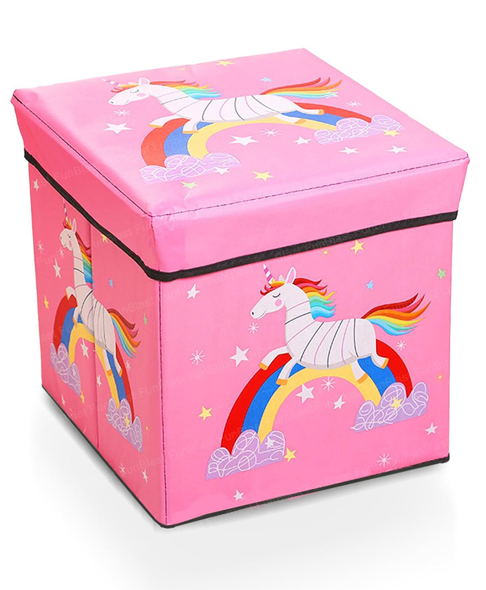 FunBlast Unicorn Print Folding Storage Ottoman Box  Pink-picture-14