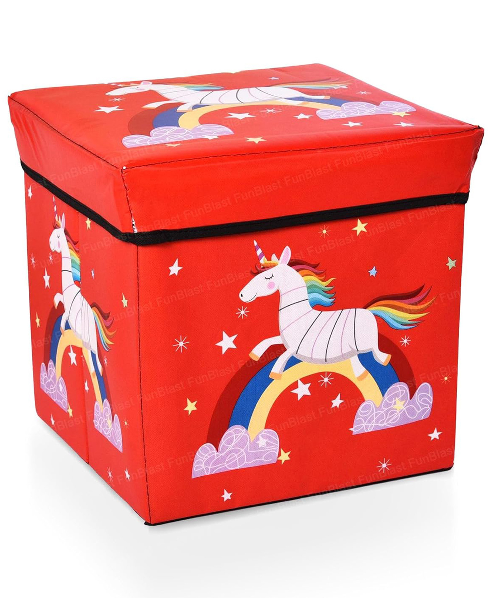 FunBlast Unicorn Print Folding Storage Ottoman Box  Red-picture-11