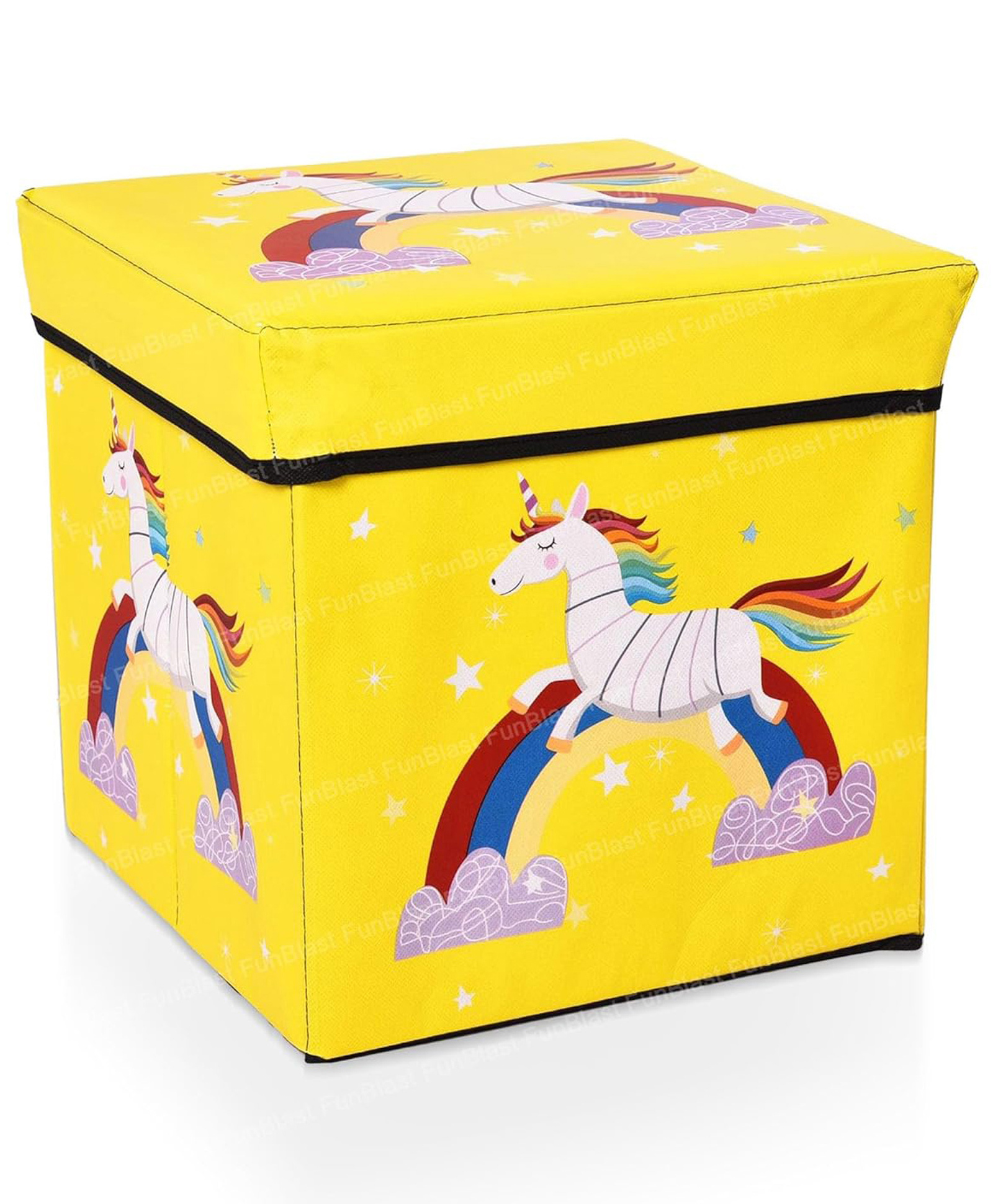 FunBlast Unicorn Print Folding Storage Ottoman Box  Yellow-picture-12