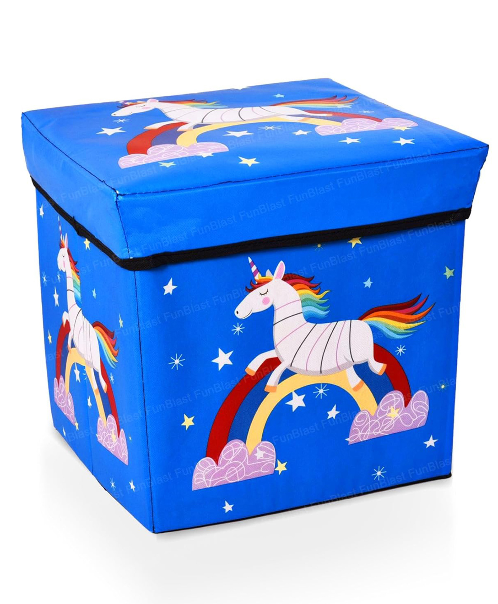 FunBlast Unicorn Print Folding Storage Ottoman Box  Blue-picture-13