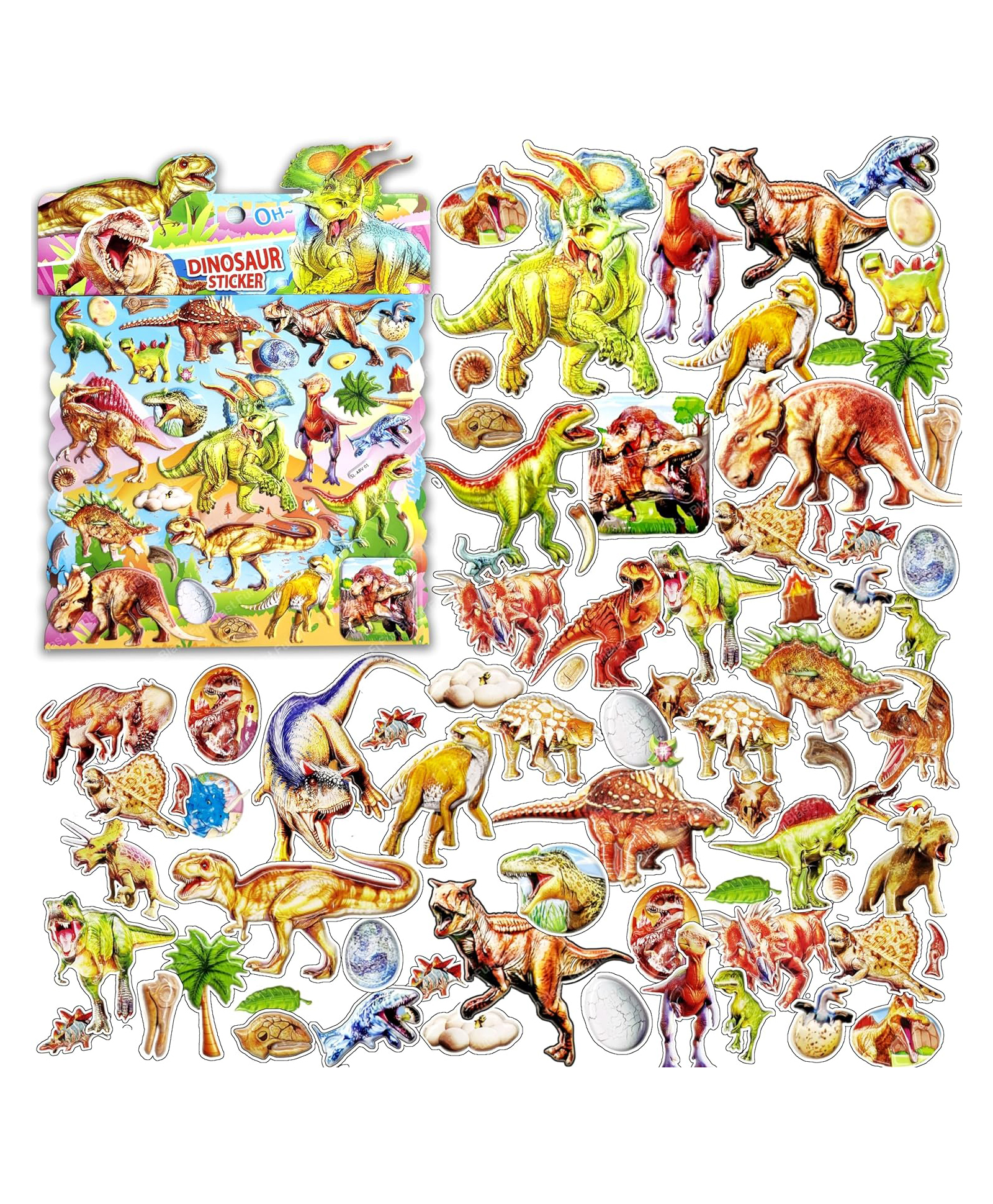 FunBlast Dinosaur Theme 3D Puffy Stickers Set for Kids Pack of 54 - Multicolour-image-22