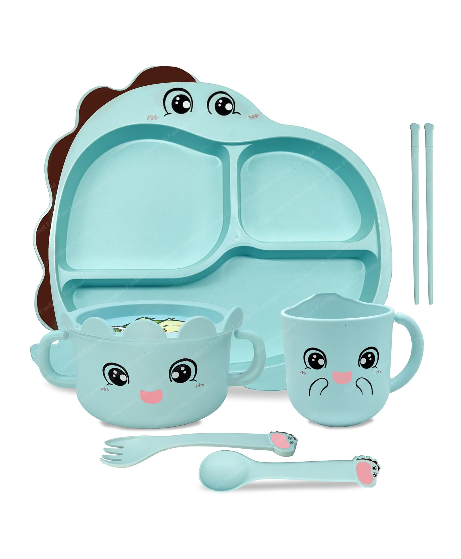 FunBlast Cartoon Design Bamboo Fibre Dinnerware Set for Kids  Blue-image-48