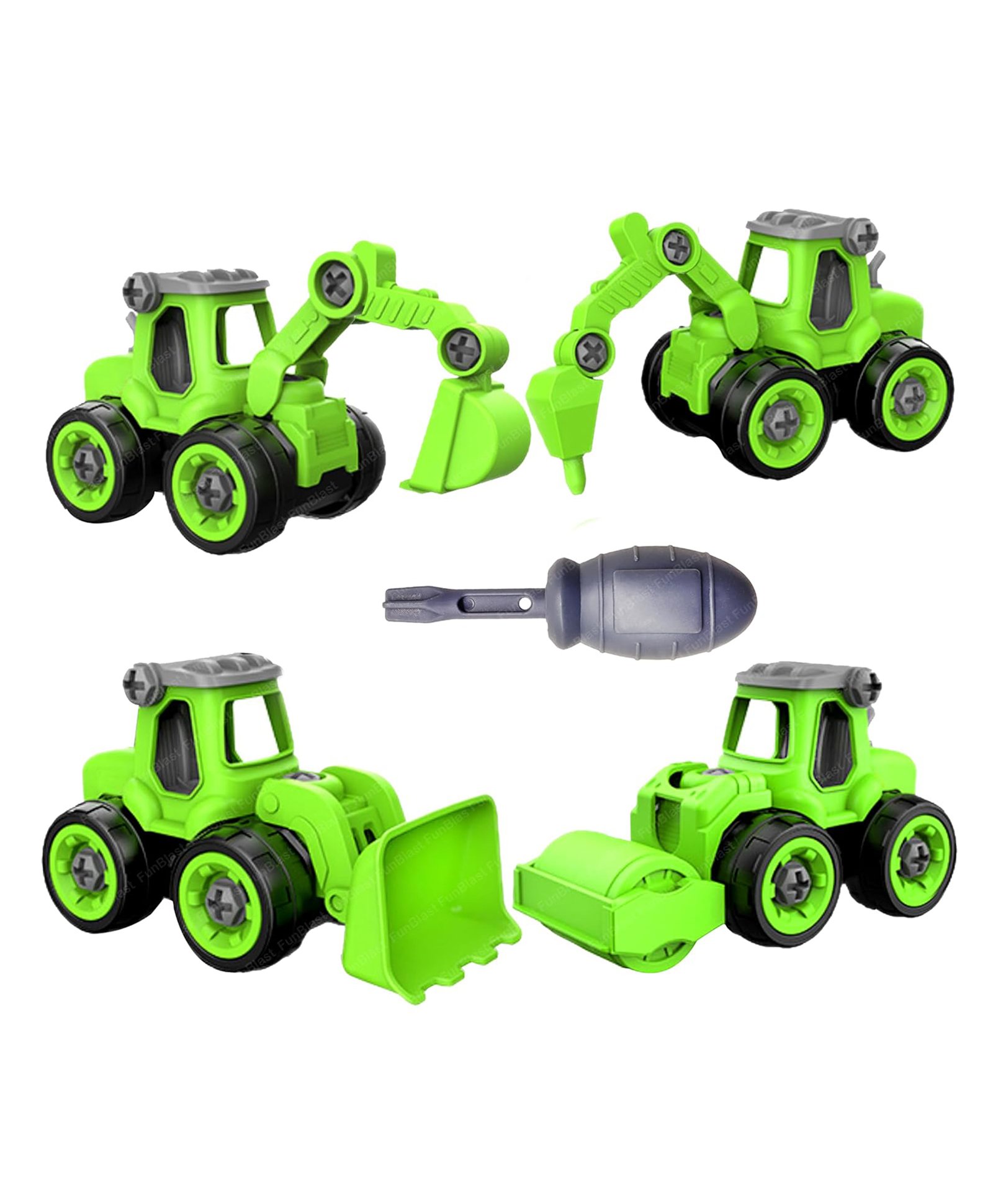 FunBlast DIY Construction Vehicles Toys with 1 Screwdriver  Pack of 4 Green-image-9