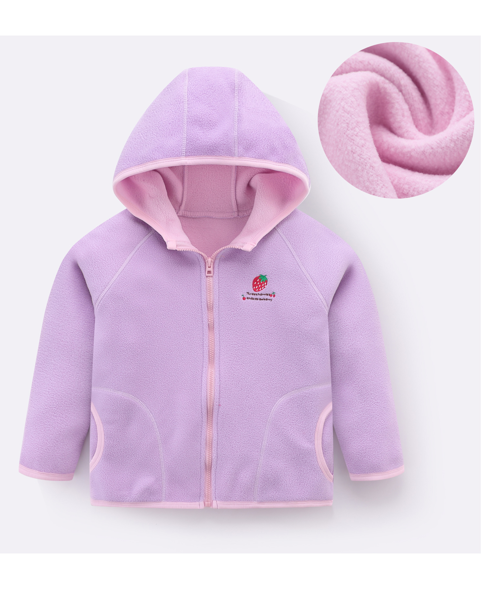 Kookie Kids Full Sleeves Hoodie with Pockets & Strawberry Patch - Purple-image-23