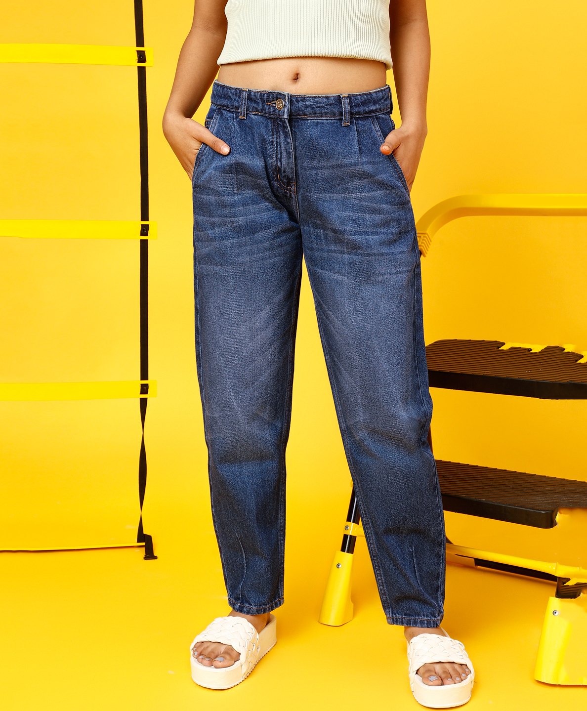 Tales & Stories Mom Fit Solid Jeans - Blue-picture-19
