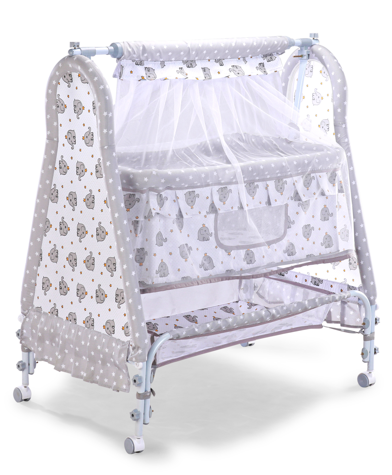 fab n funky Bear Face Baby Cradle With Masquito Net & Storage - Grey-picture-24