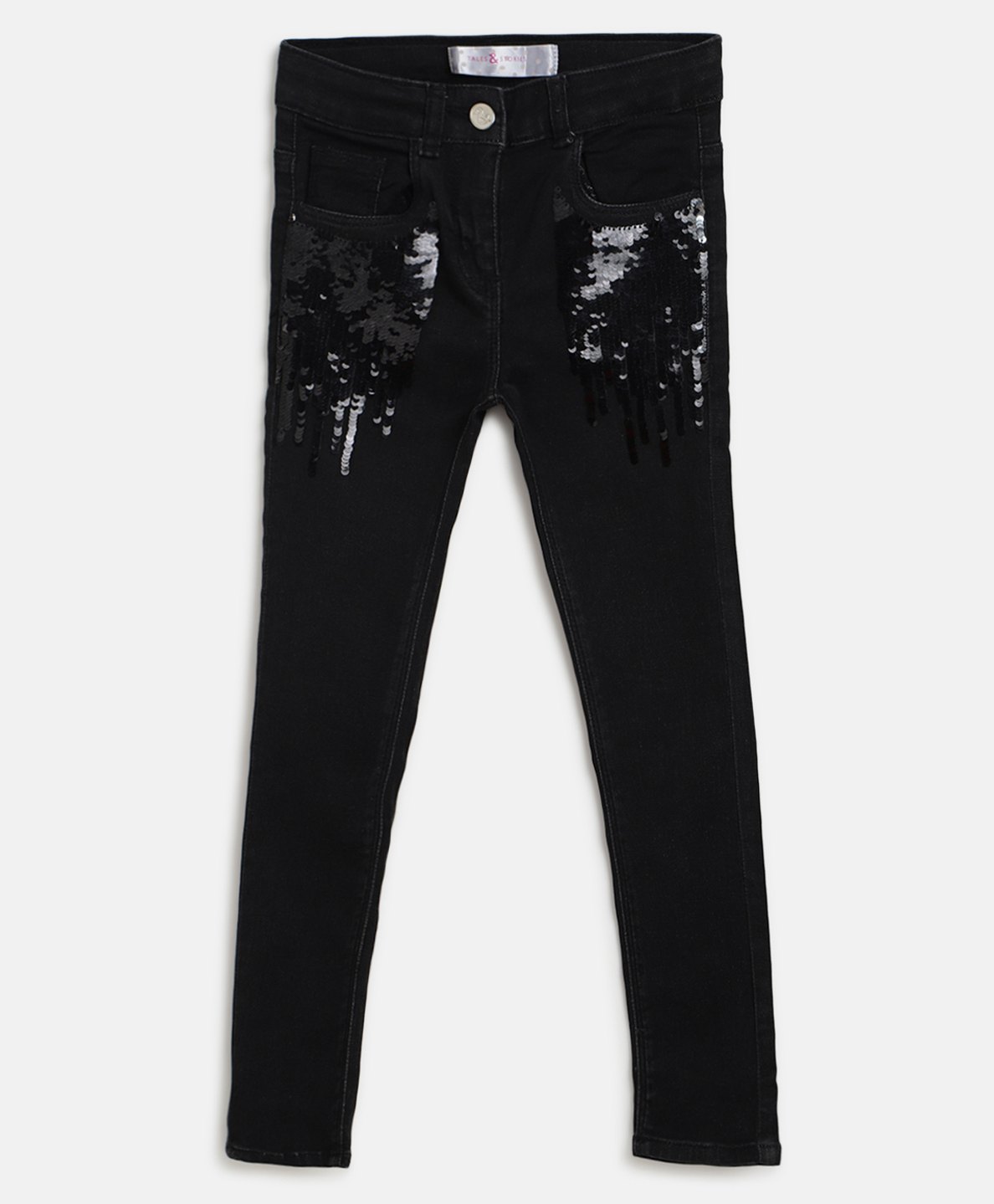 Tales & Stories Placement Sequin Embellished Jeans - Black-picture-13