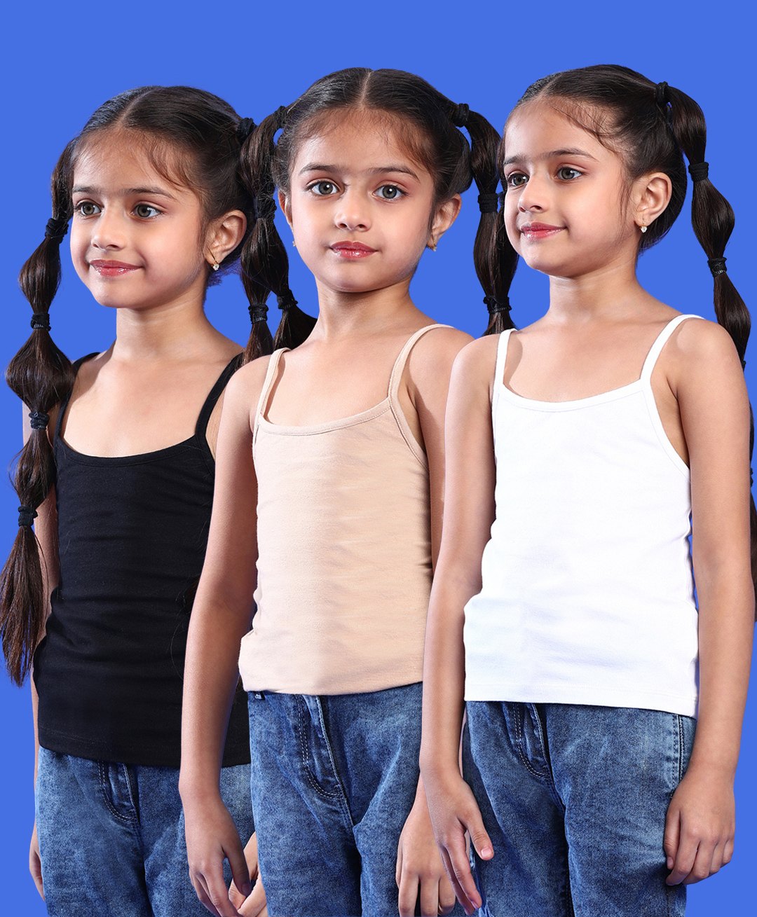 Tales & Stories Pack Of 3 Lycra Sleeveless Solid Camisoles - Black White & Beige-picture-37