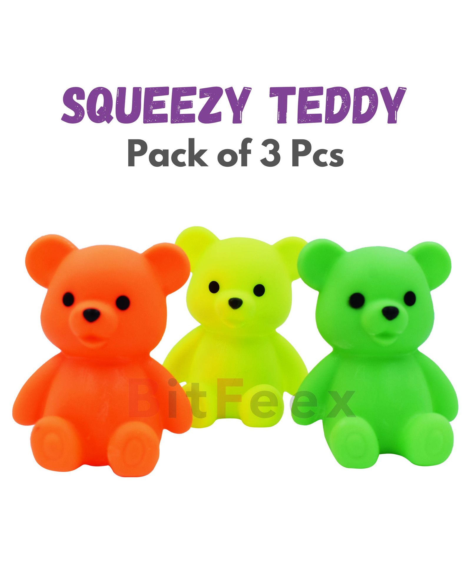 BitFeex Squeezy Teddy Squeeze Noise Good As Bath Toys Chu Chu Funny Toy (Color may vary, Pack of 3 pcs)-picture-4