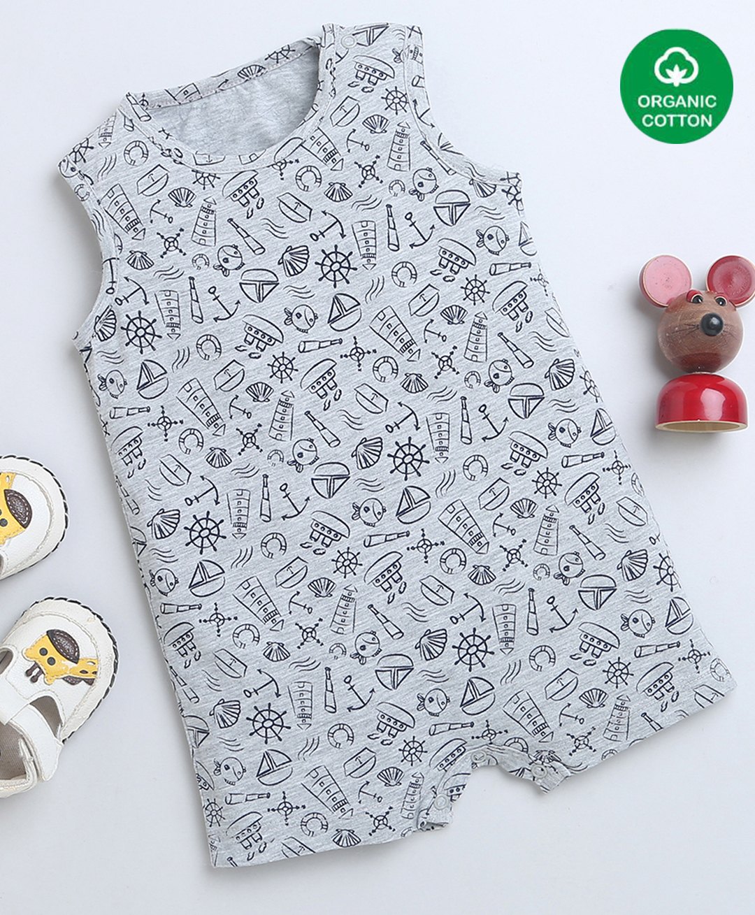 Nino Bambino Organic Cotton Sleeveless Sea Life Printed Romper - Grey-image-26