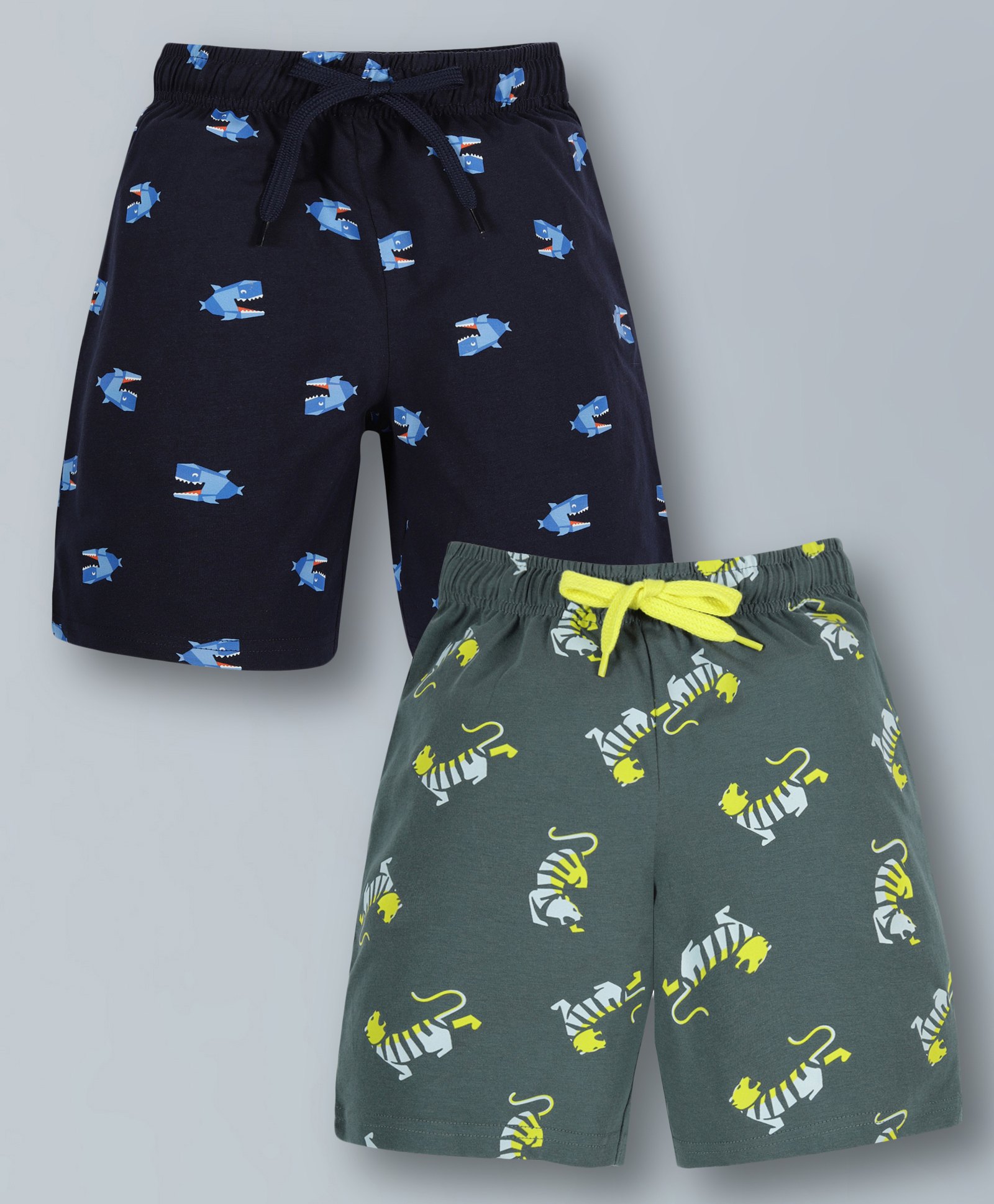 Plum Tree Pack Of 2 Sharks & Tigers Printed Shorts - Navy Blue & Green-picture-24