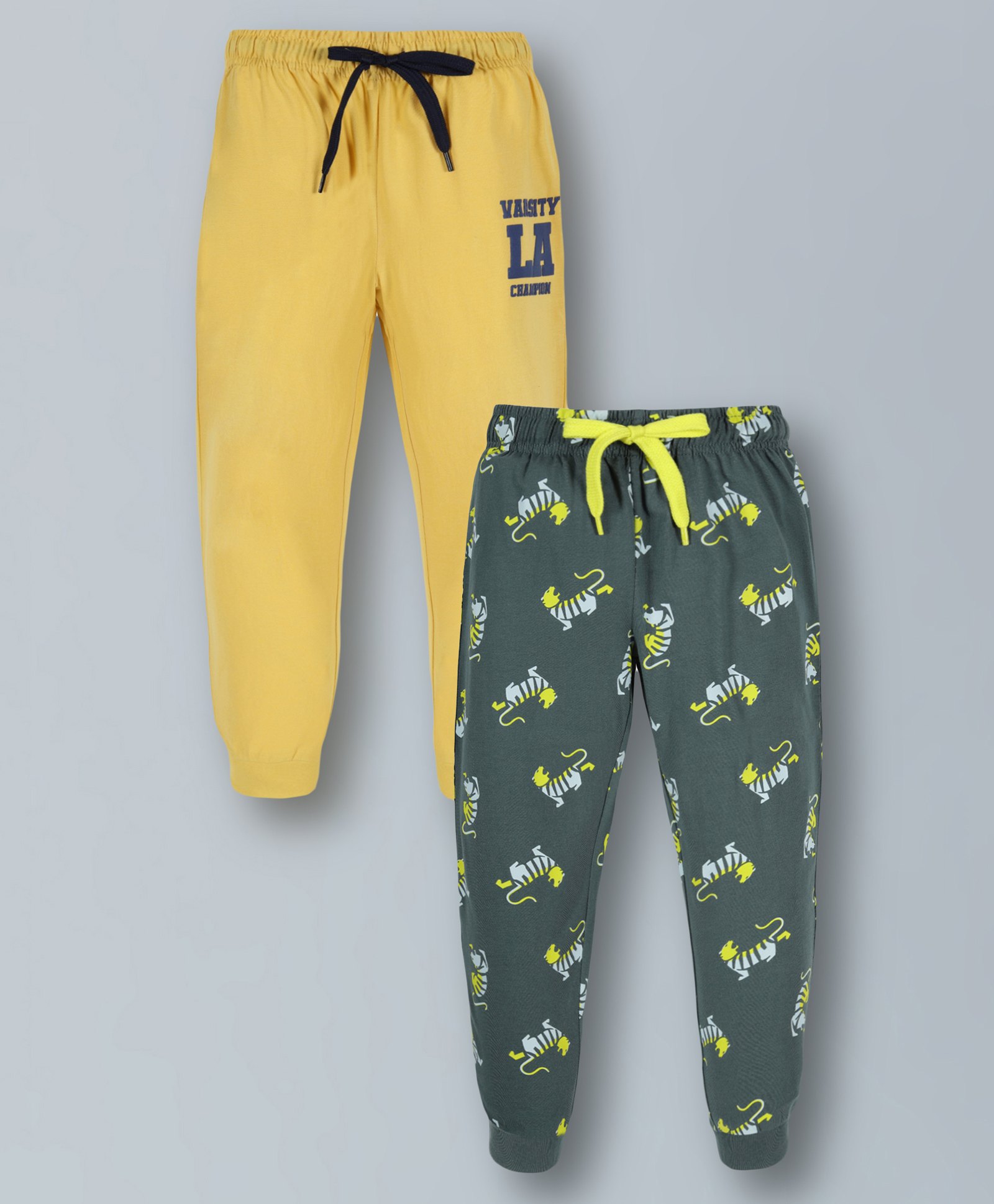 Plum Tree Pack Of 2 Tigers & Champion Text Printed Joggers - Green & Mustard Yellow-picture-39