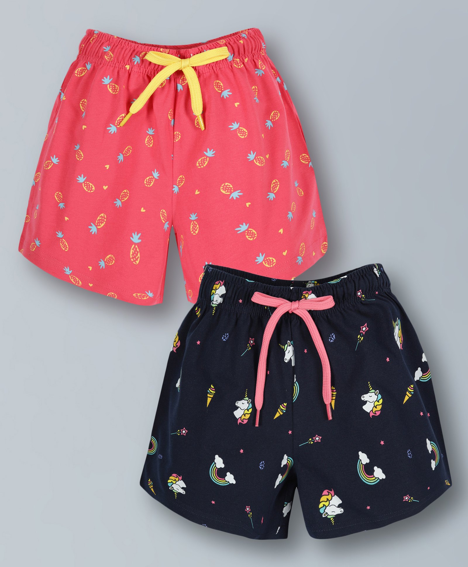 Plum Tree Pack Of 2 Pineapple & Unicorn Printed Cotton Shorts -  Blue And Pink-picture-23
