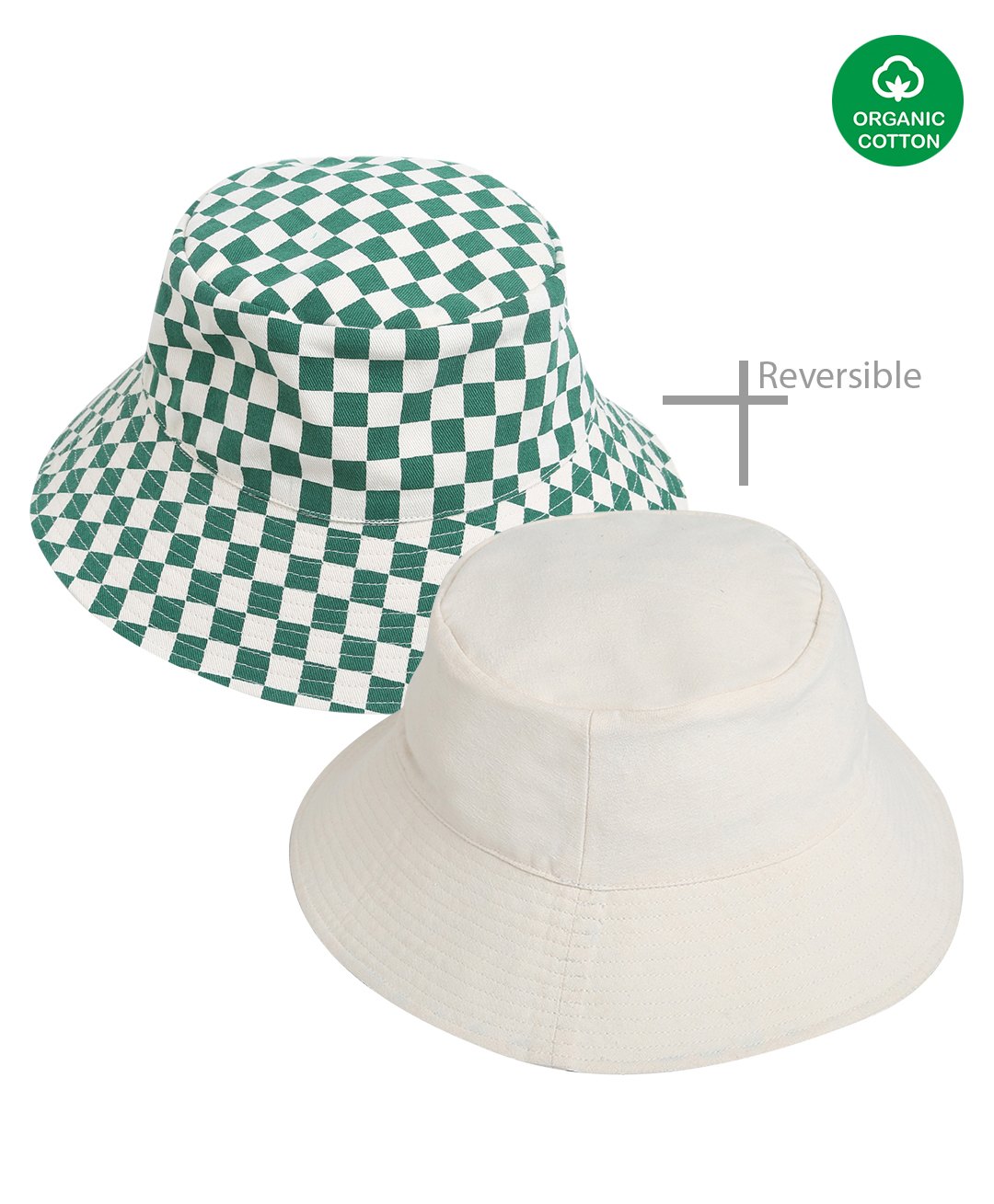Nino Bambino Organic Cotton  Checked & Solid Reversible Cap - Green & White-image-37