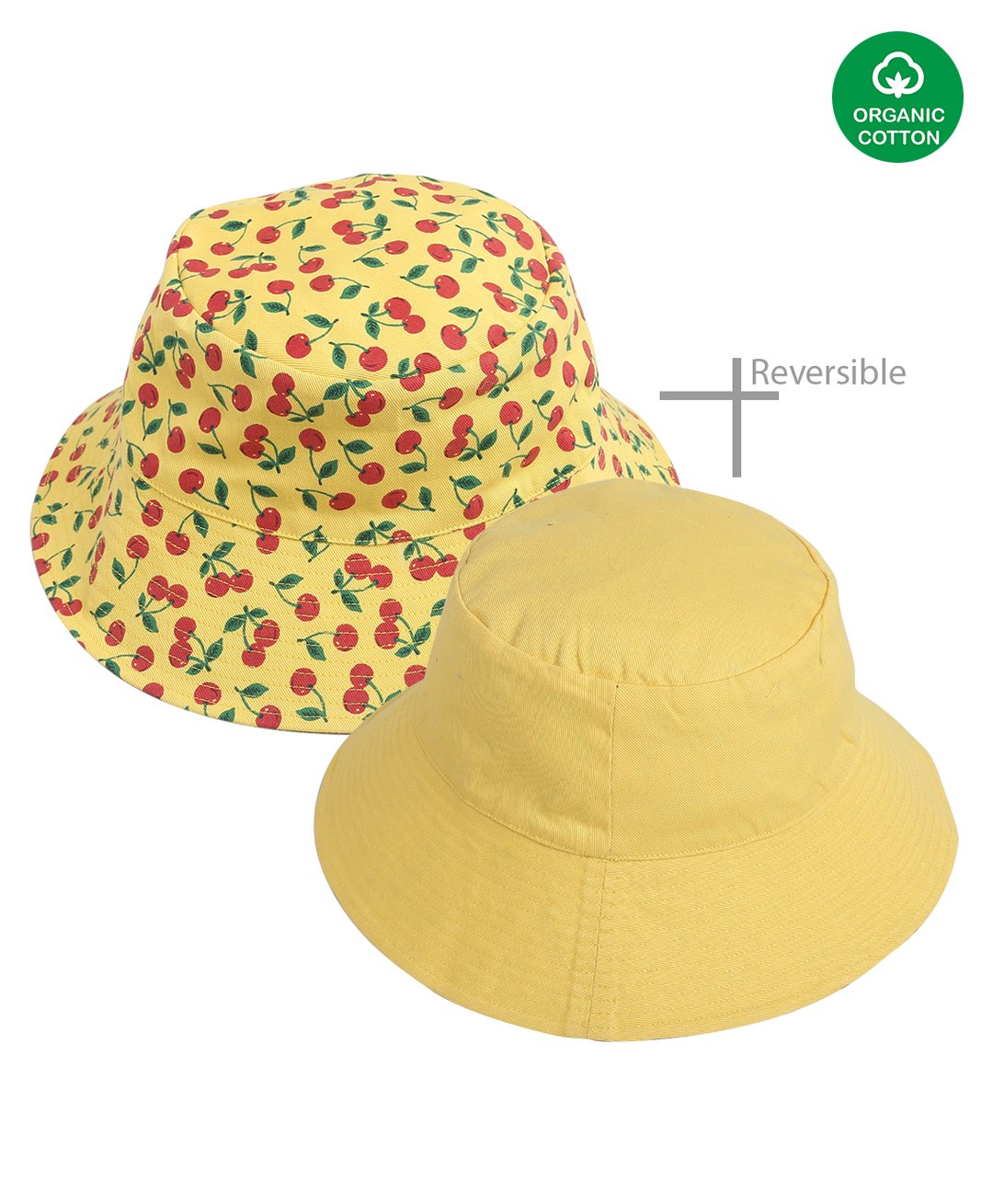 Nino Bambino Organic Cotton Cherry Printed & Solid Reversible Cap - Yellow-image-34