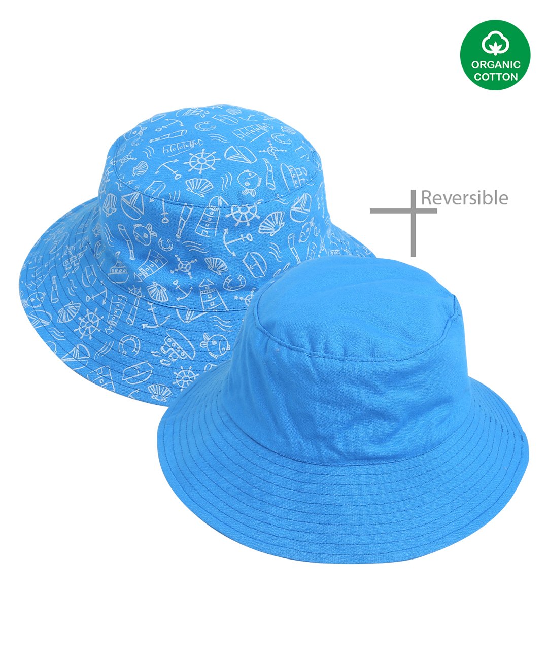 Nino Bambino Organic Cotton Fish & Sea Shells Printed Reversible Cap - Blue-image-27