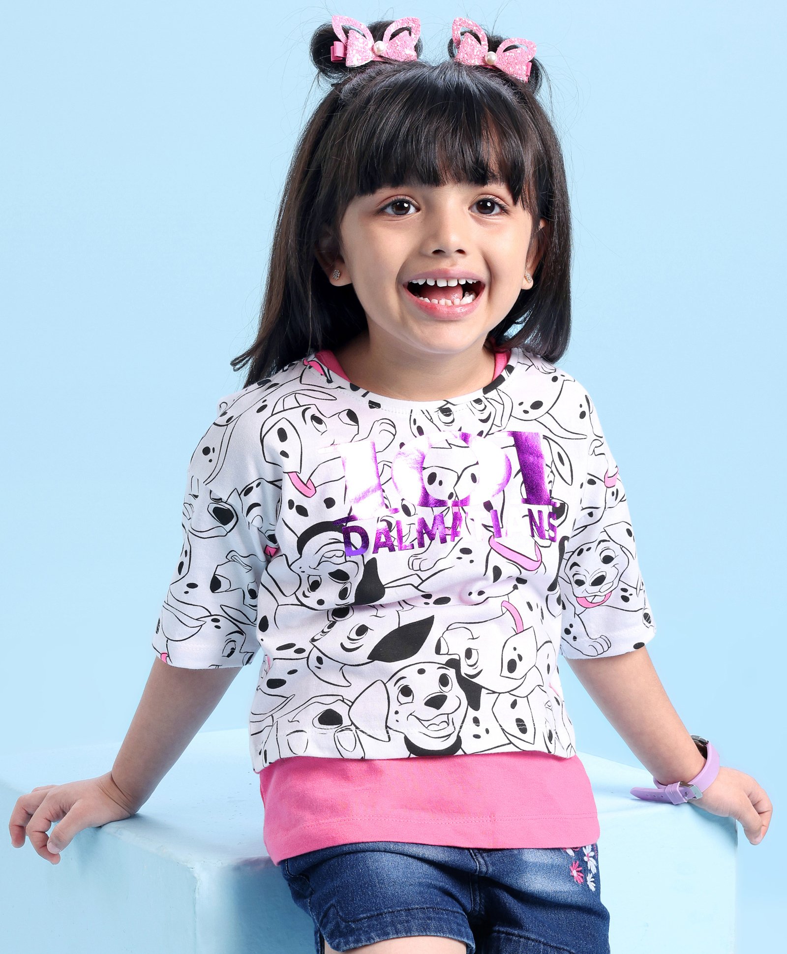 Babyhug Disney 100% Cotton Knit Half Sleeves Overlapped T-Shirt With 101 Dalmatians Graphics and Foil Detailing- Multicolor-picture-29