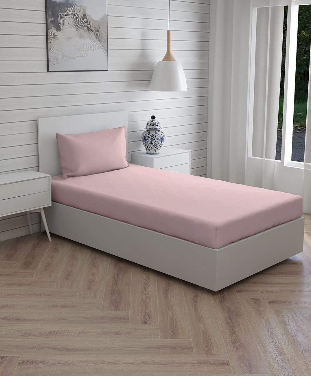 Trance Home Linen Premium Cotton Single Fitted Bedsheet with 1 Pillow Cover - Cameo Rose-picture-23