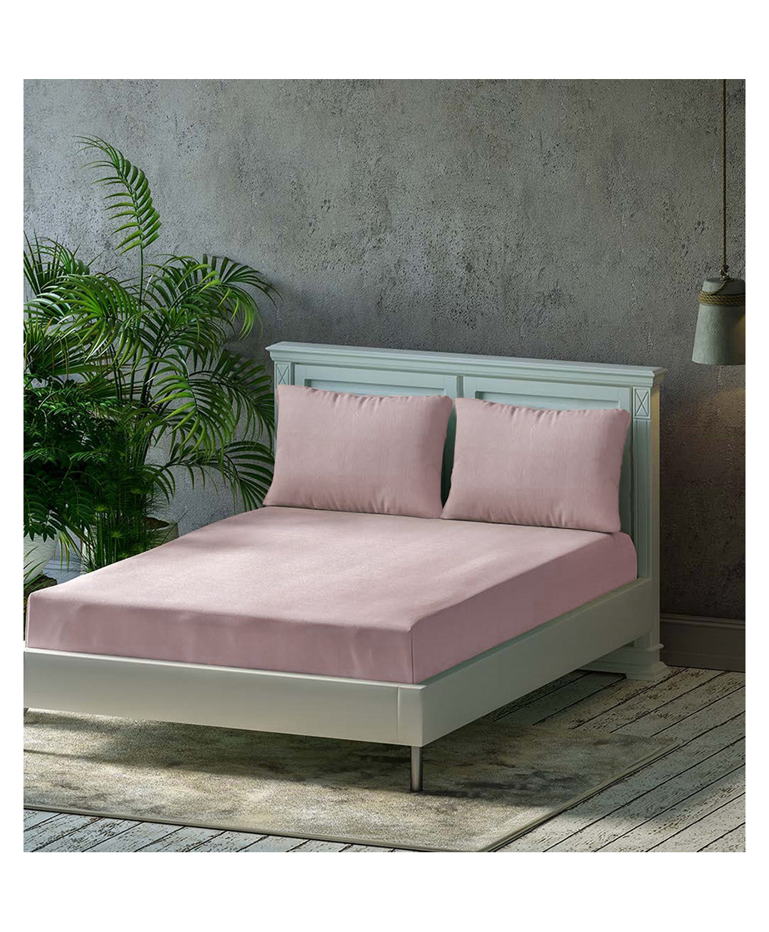 Trance Home Linen Premium Soft Cotton Double King Fitted Bedsheet with 2 Pillow Covers 1- Cameo Rose-picture-25