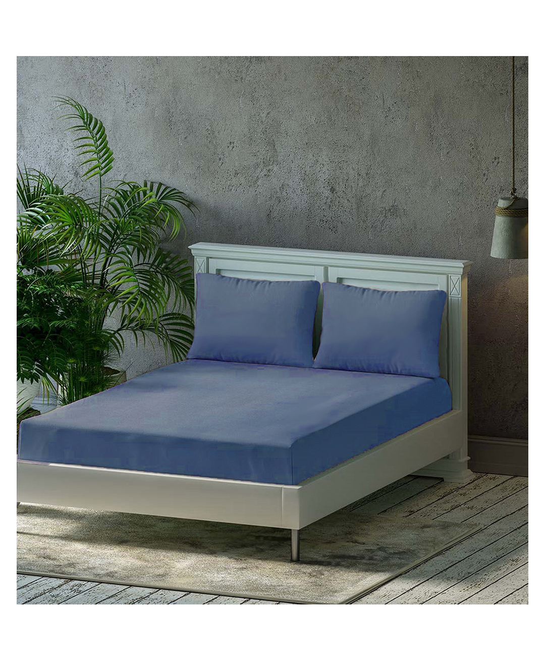 Trance Home Linen Premium Plain Pure Cotton Double King Fitted Bedsheet with 2 Pillow Cover 78 x 72 Inch- Mediterranean Blue-picture-31
