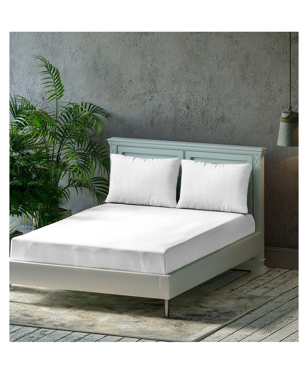 Trance Home Linen Premium Plain Pure Cotton Double King Fitted Bedsheet with 2 Pillow Cover 78 x 72 Inch- White-picture-25