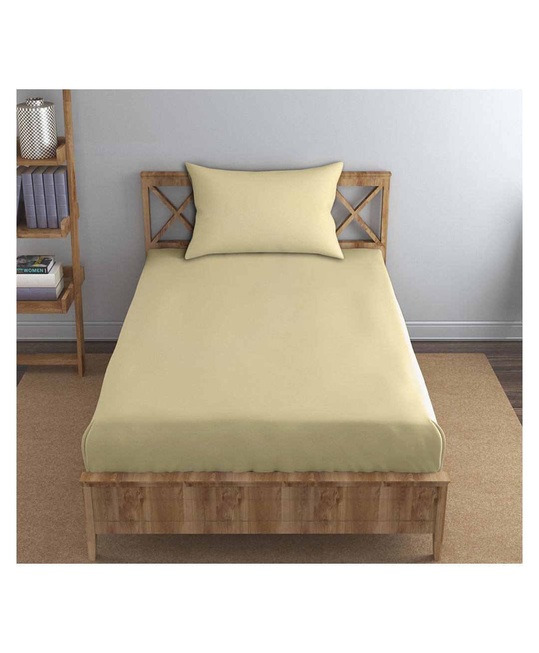 Trance Home Linen Premium Breathable Cotton Single Flat Bedsheet with 1 Pillow Cover - Beige-picture-9