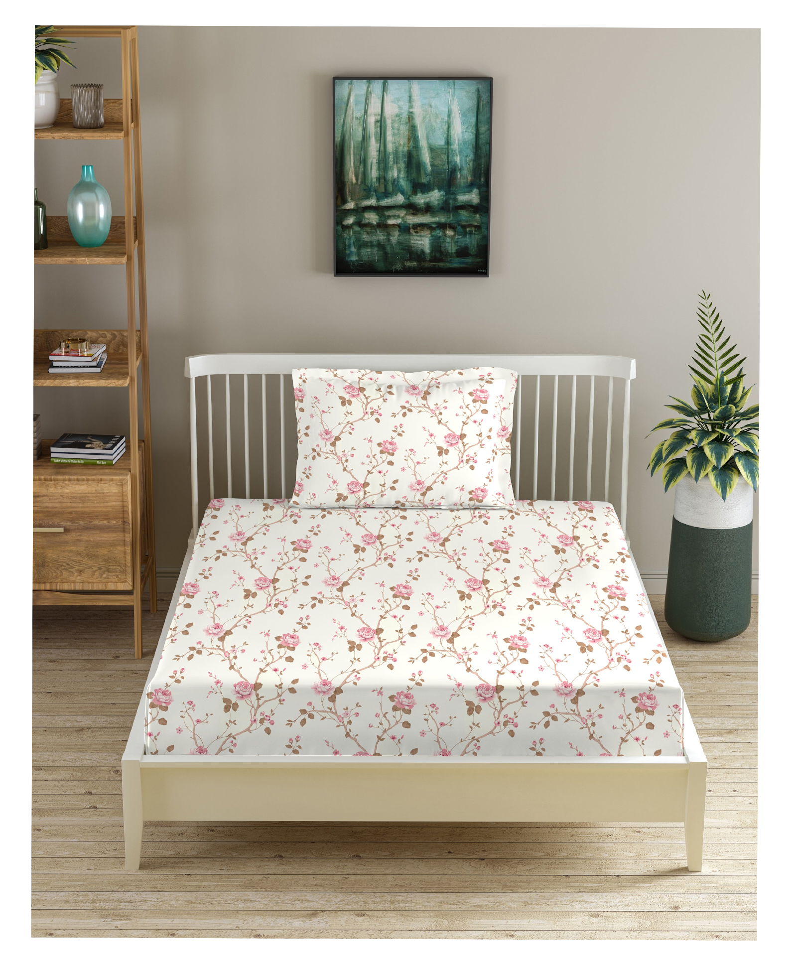 Trance Home Linen Pure Cotton Flat Single Bedsheet with 1 Pillow Cover- Aster Pink-picture-13