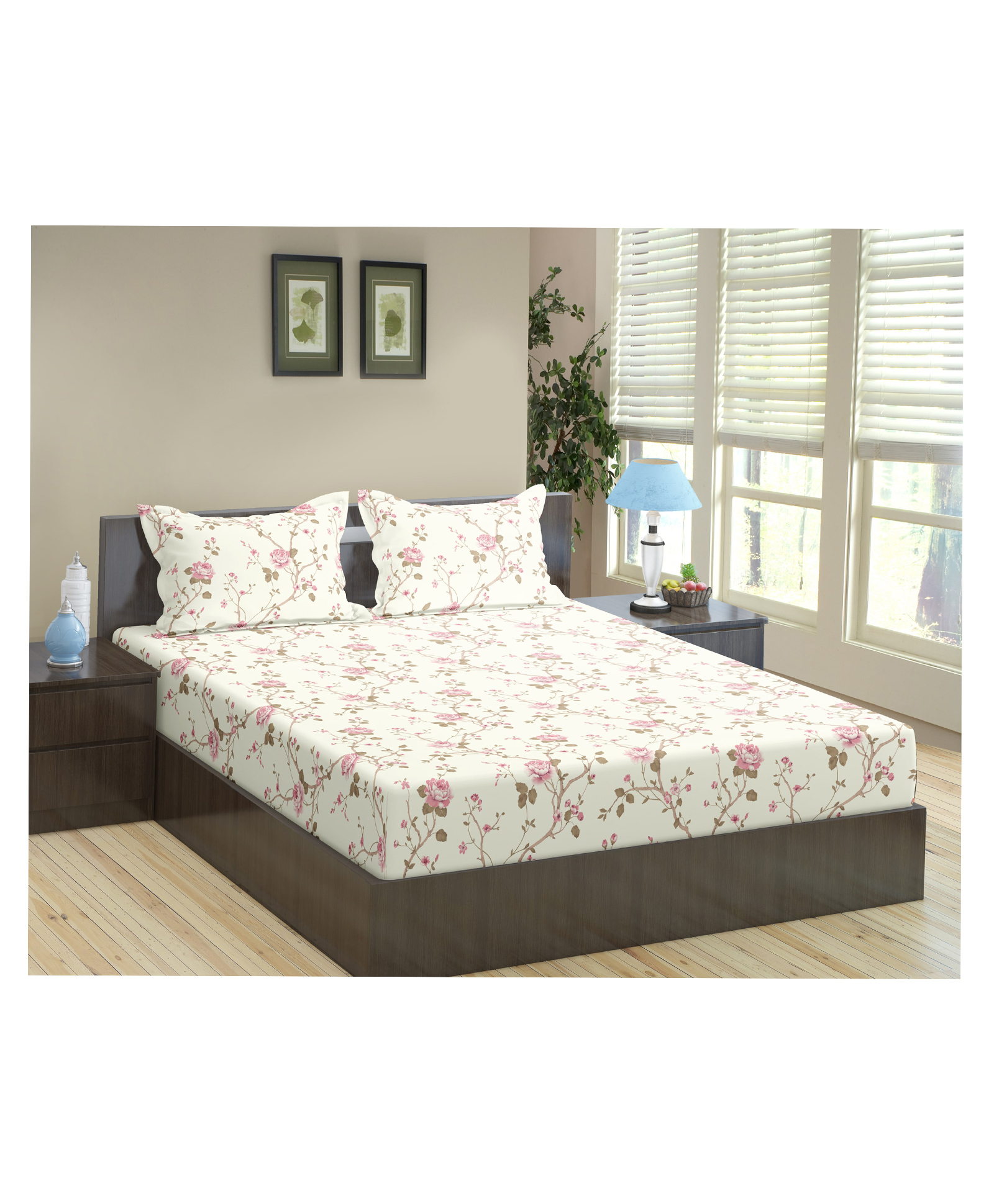 Trance Home Linen Soft Pure Cotton Double King Flat Bedsheet with 2 Pillow Cover- Aster Pink-picture-13