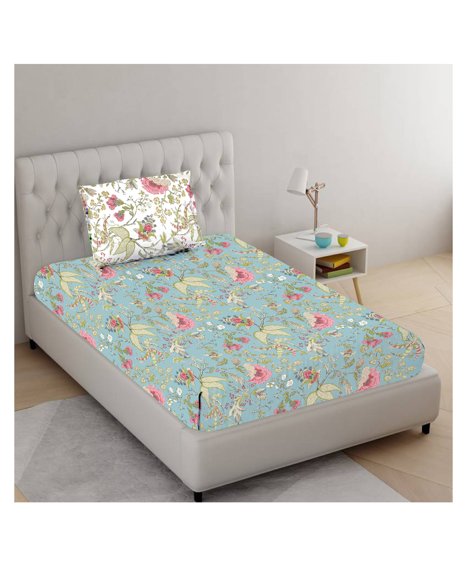Trance Home Linen Floral Design Pure Cotton Single Fitted Bedsheet Calicut-picture-6
