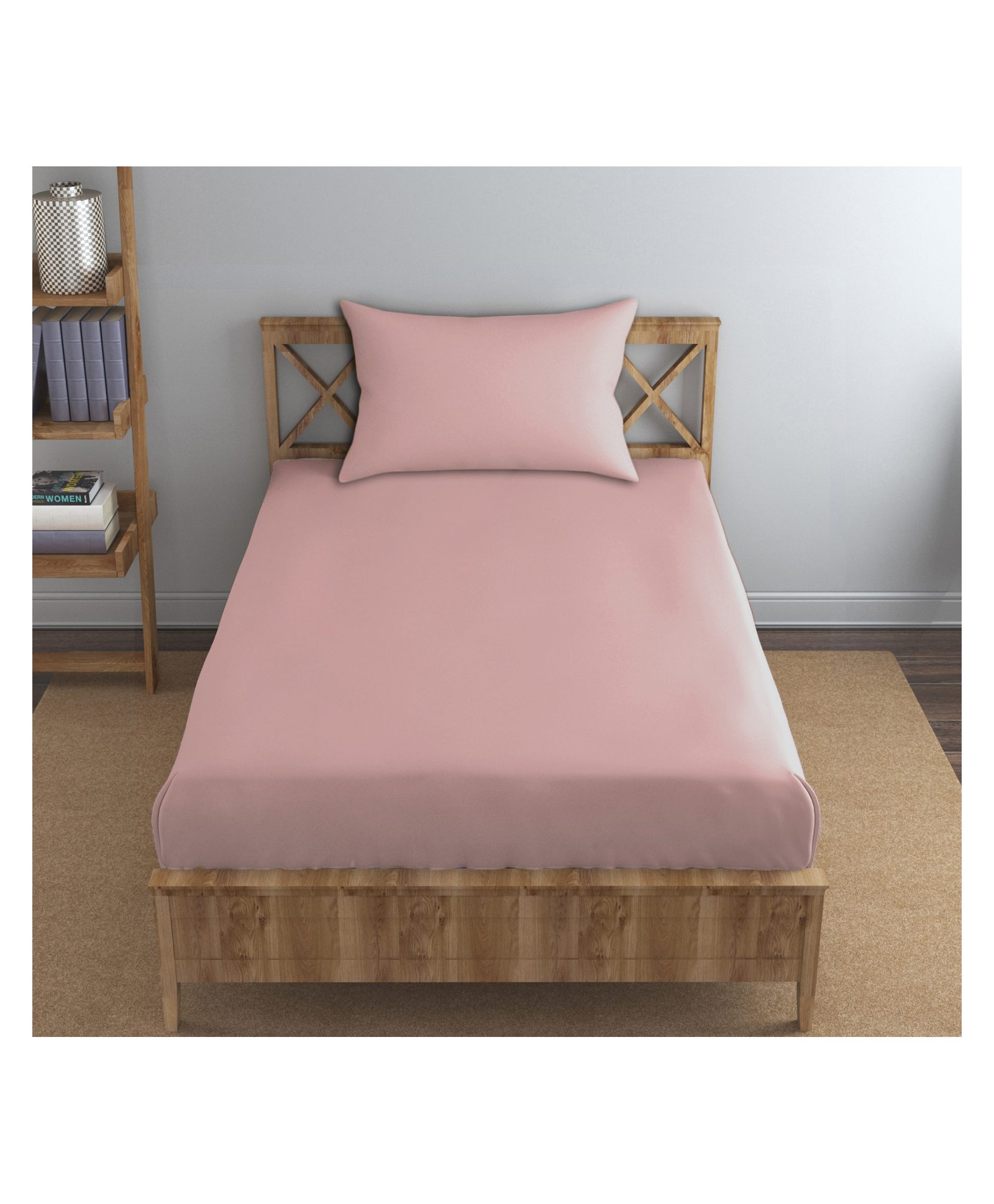 Trance Home Linen Premium Cotton Single Fitted Bedsheet with 1 Pillow Cover - Blush-picture-10