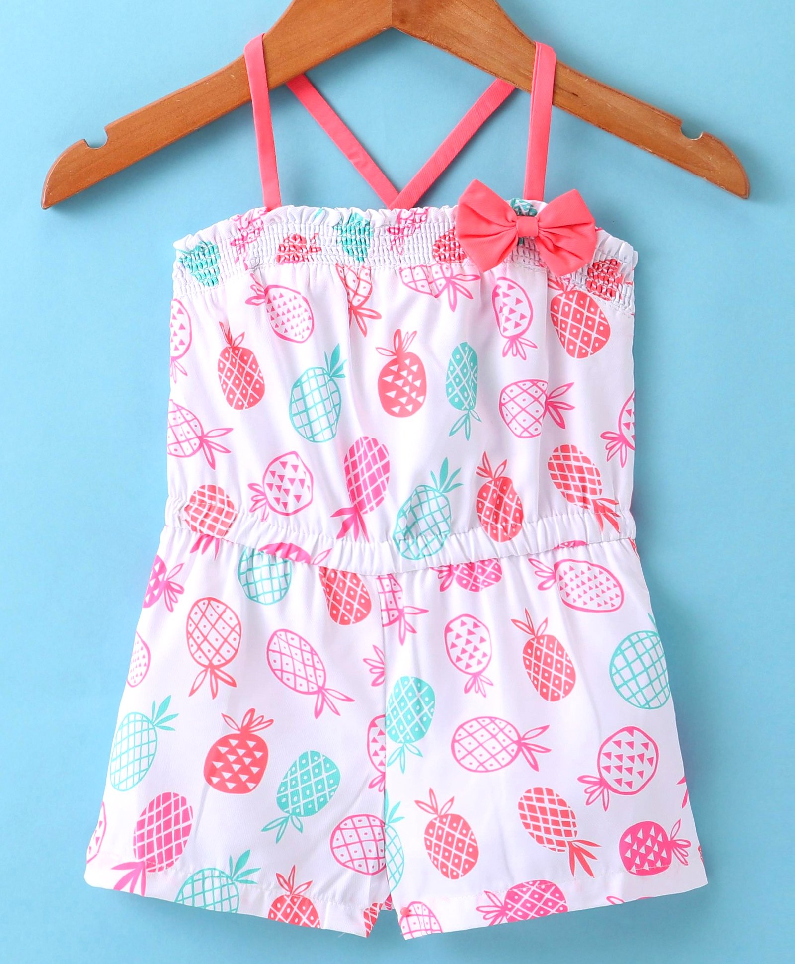 ORRIGANY Knitted Sleeveless Fruity Printed Jumpsuit with Bow Applique - Pink & White-image-3
