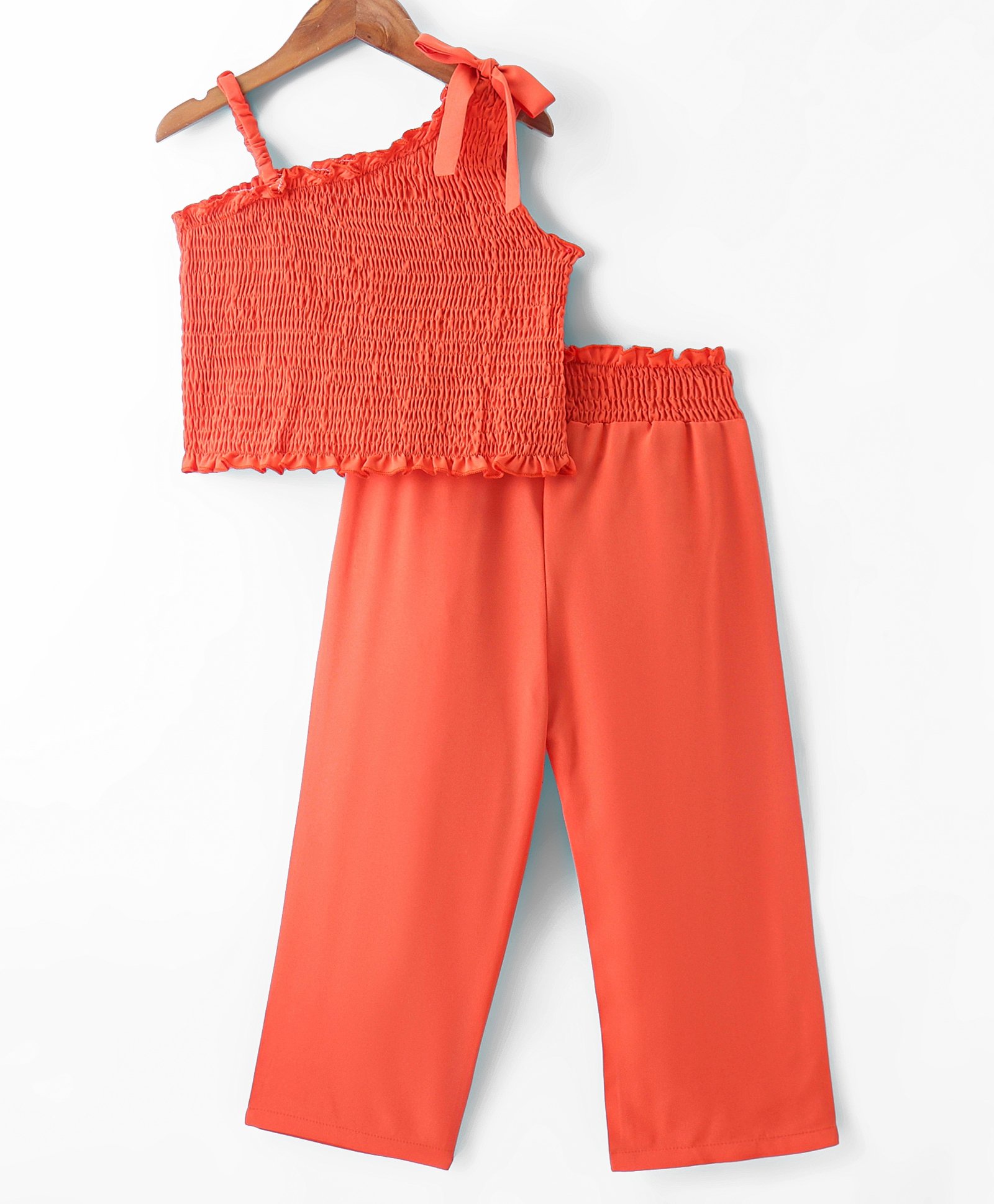 Kookie Kids One Shoulder Sleeves Solid Color Top & Pant-  Orange-image-7