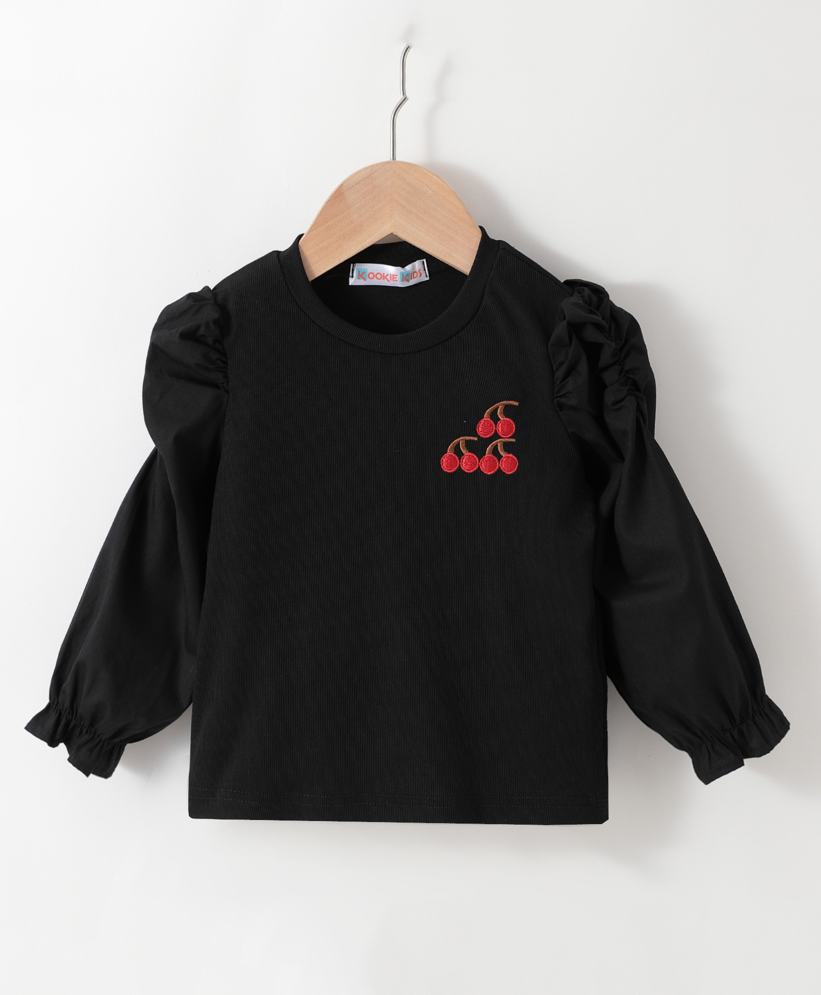 Kookie Kids Full Sleeves Top with Cherry Embroidery - Black-image-28