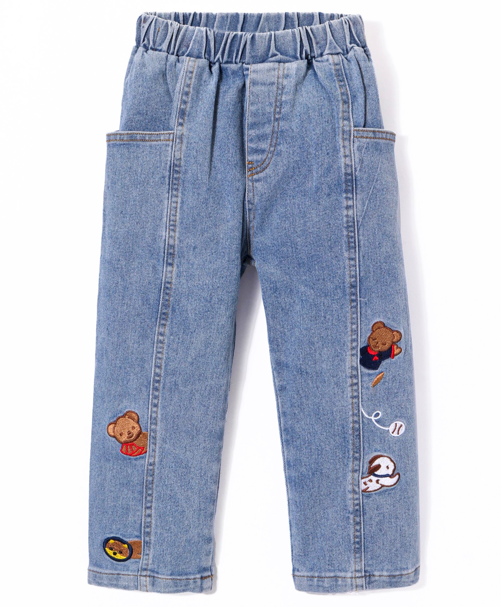 Kookie Kids Full Length Bear Applique Denim Jeans - Blue-image-2
