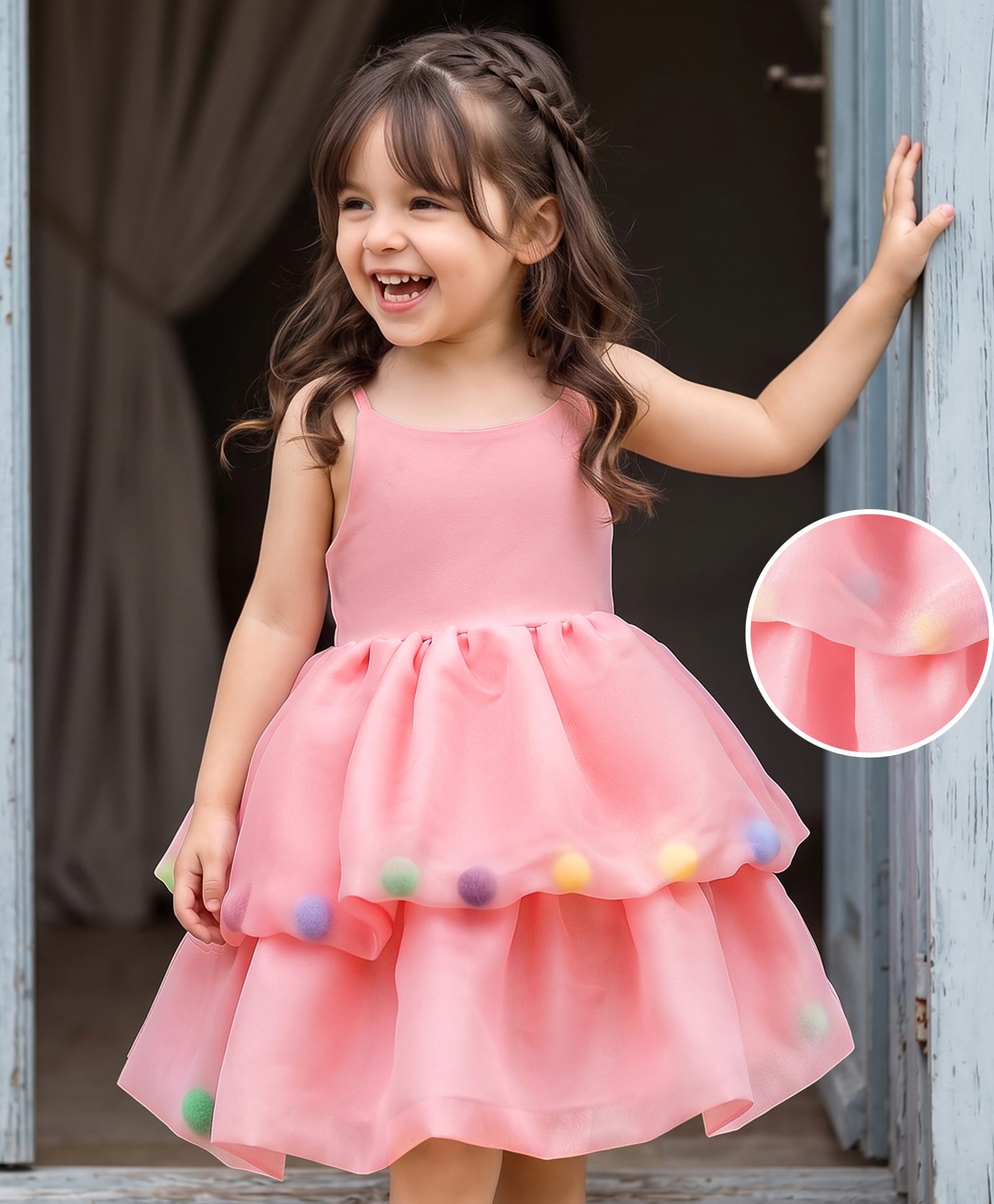 Kookie Kids Sleeveless Solid Colour Flared Party Frock - Pink-image-33