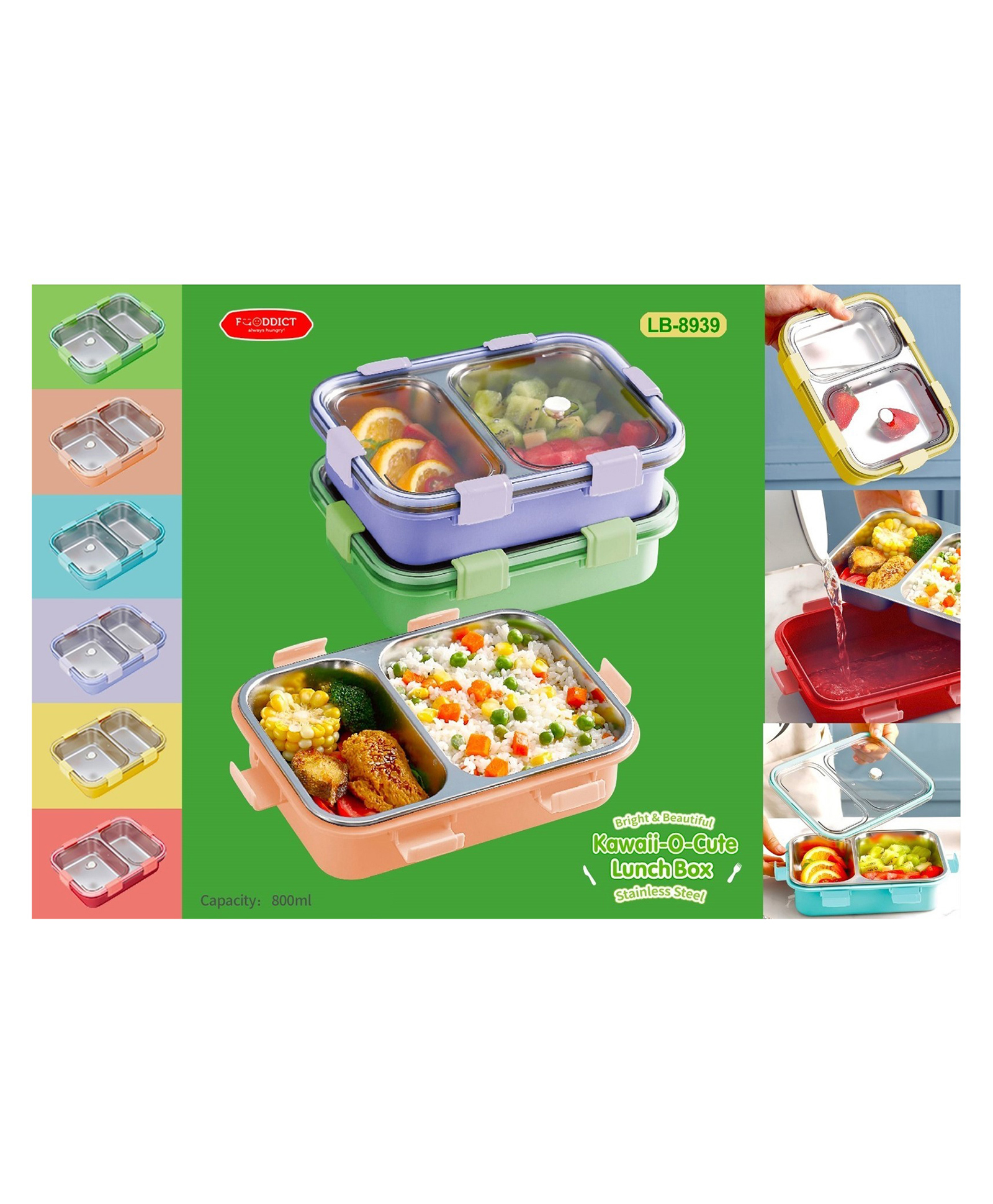 AKN TOYS Insulated Lunch Box Kawaii-O-Cute Lunch Box Double Compartment Stainless Steel Lunch Box Tiffin Box Portable Lunch Box 800 ml (Pack of 1- Color May Vary)-picture-44