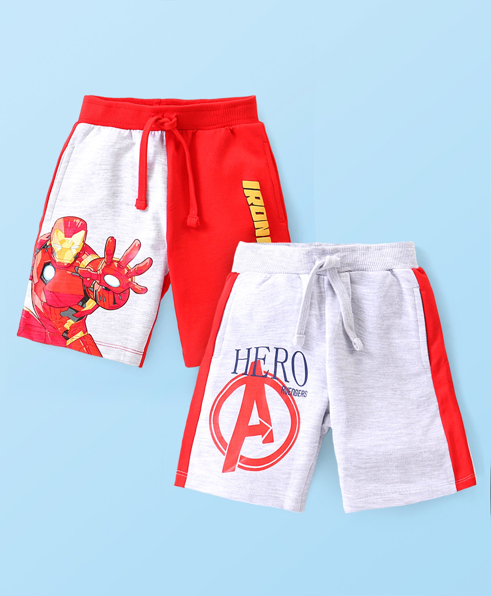Babyhug Marvel Cotton Knit Shorts With Avengers Graphics Pack Of 2 - Red & White-image-28