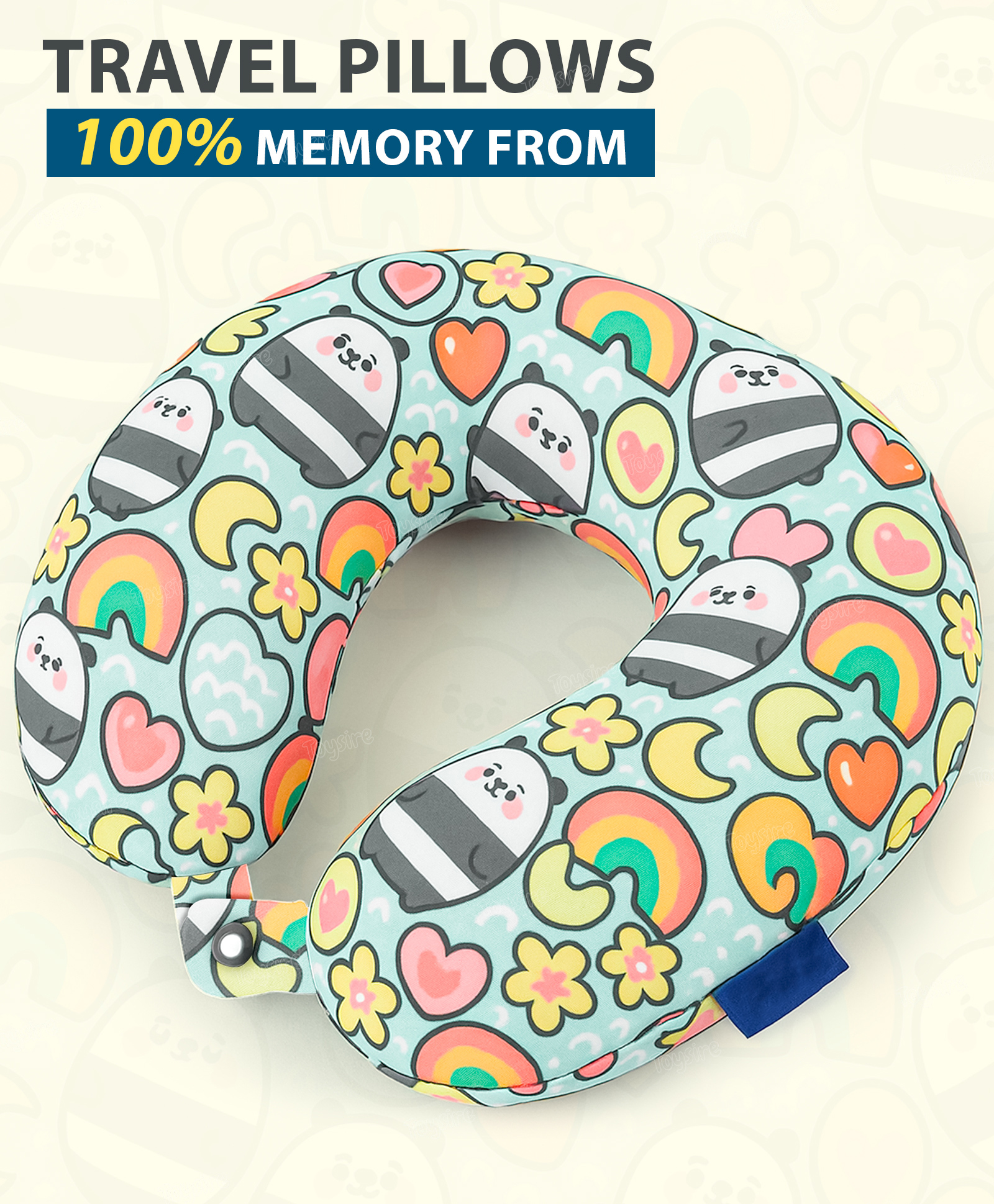Toysire Travel Neck Pillow in Soft Fabric for Head, Neck, Shoulder Support Filled with Soft Memory Foam Filling Multi