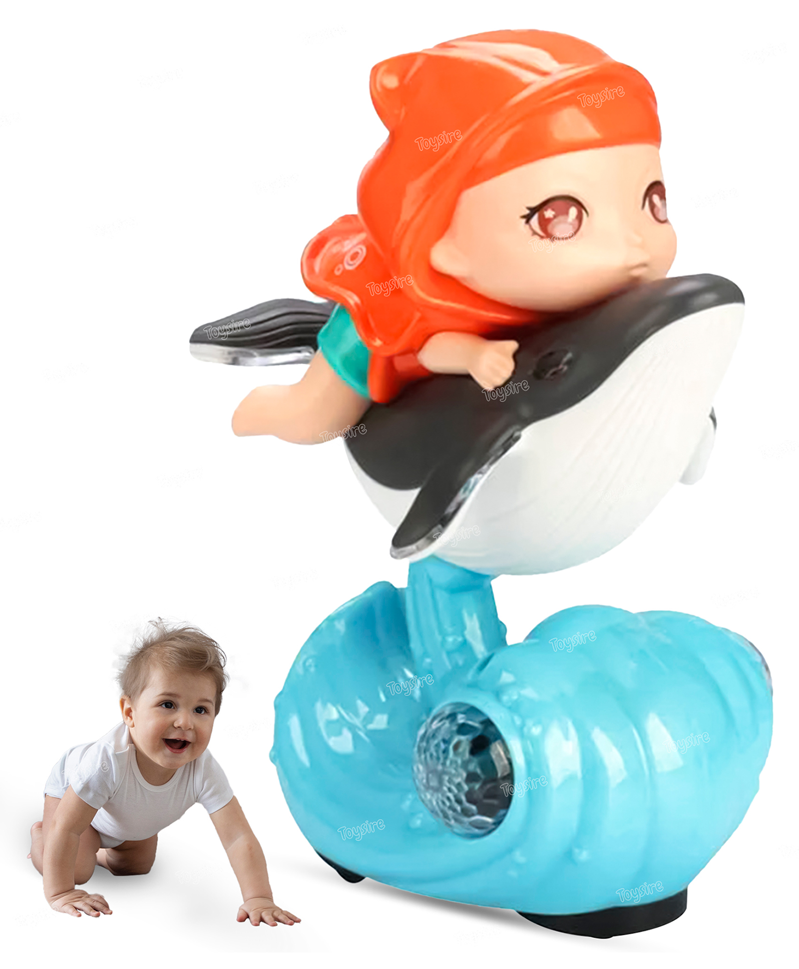 Toysire Musical Whale Doll Toy with Sound and Lights 360 Rotating Bump n Go Moving Educational Toy - Multicolor-image-31