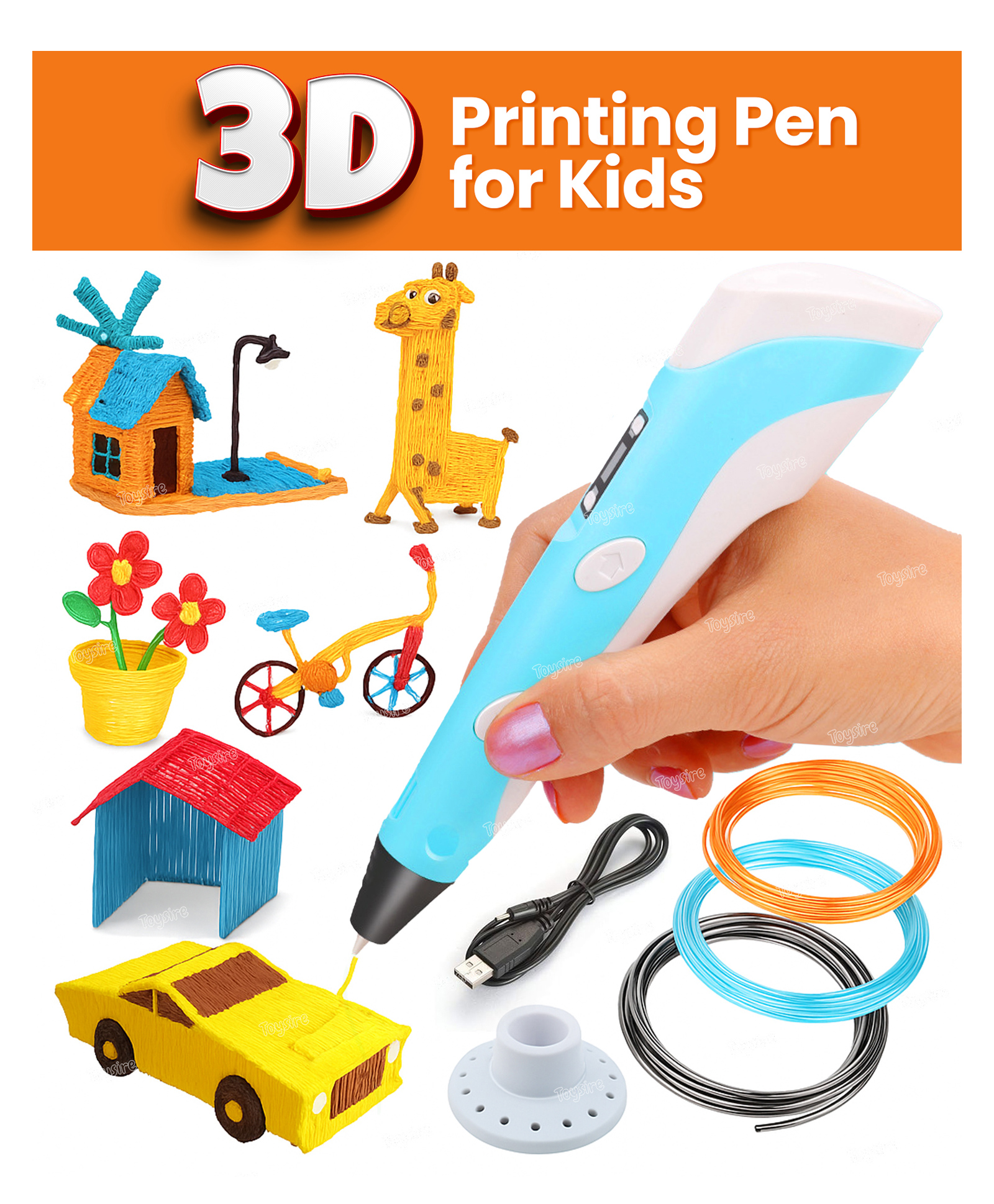 fiddlerz Toysire 3D Printing Pen with LCD Display 3D Printing Drawing Pen for Kids with PLA Filament Included (Random Color)-picture-16