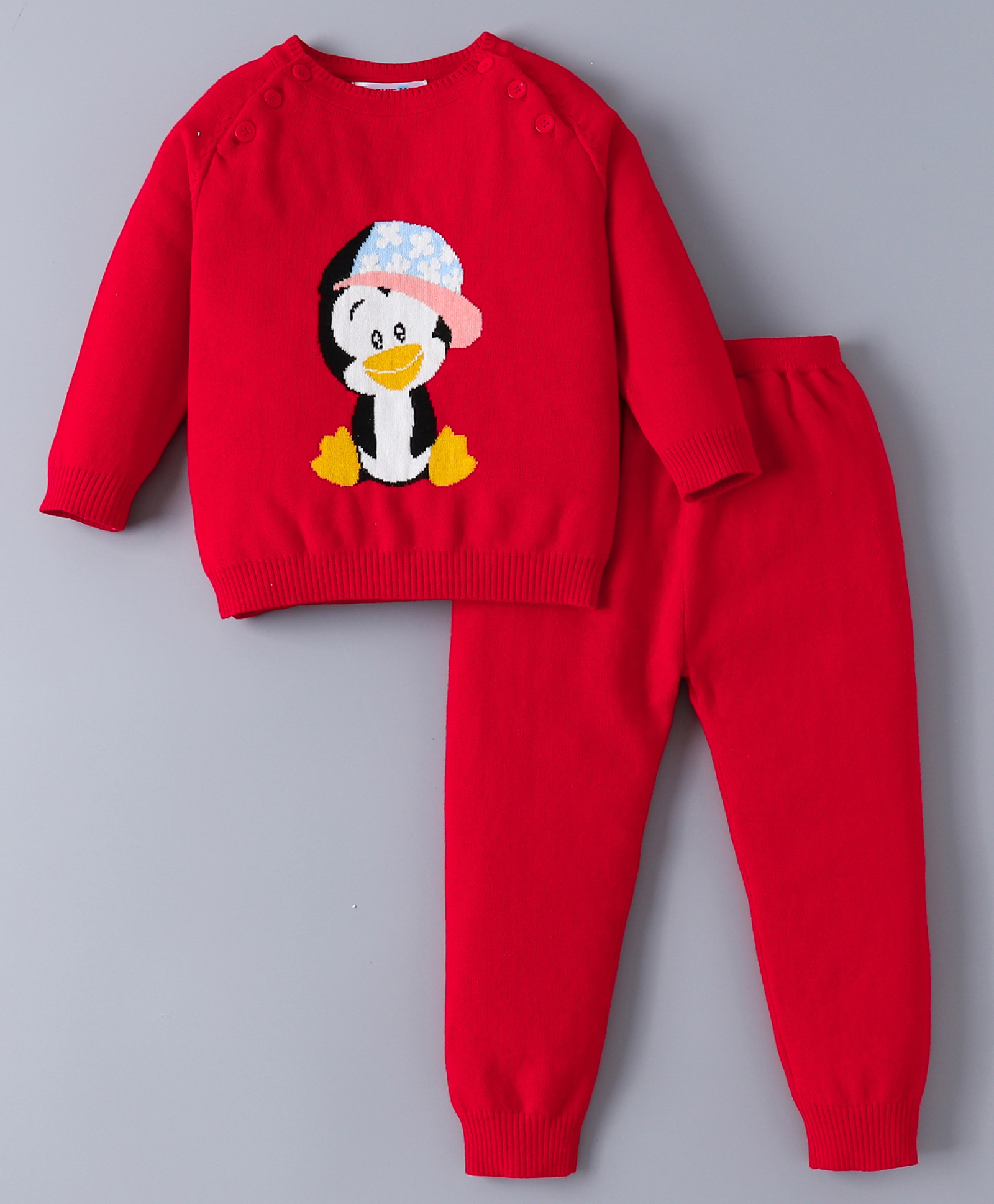 Kookie Kids Full Sleeves Pullover Raglan Sleeves Sweater Set With  Penguin Design - Red-image-48