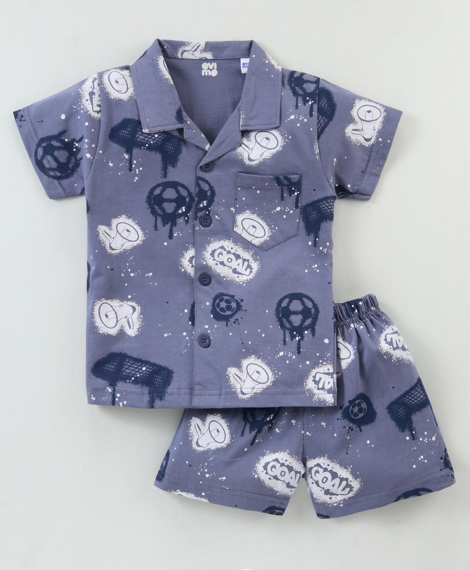 Evimo Single Jersey Half Sleeves Night Suit Football Print - Blue-picture-19