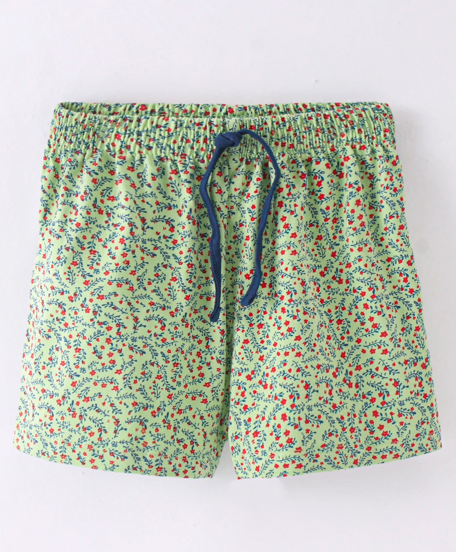 Evimo Single Jersey Knit Above Knee Length Shorts  Floral Print - Green-picture-13