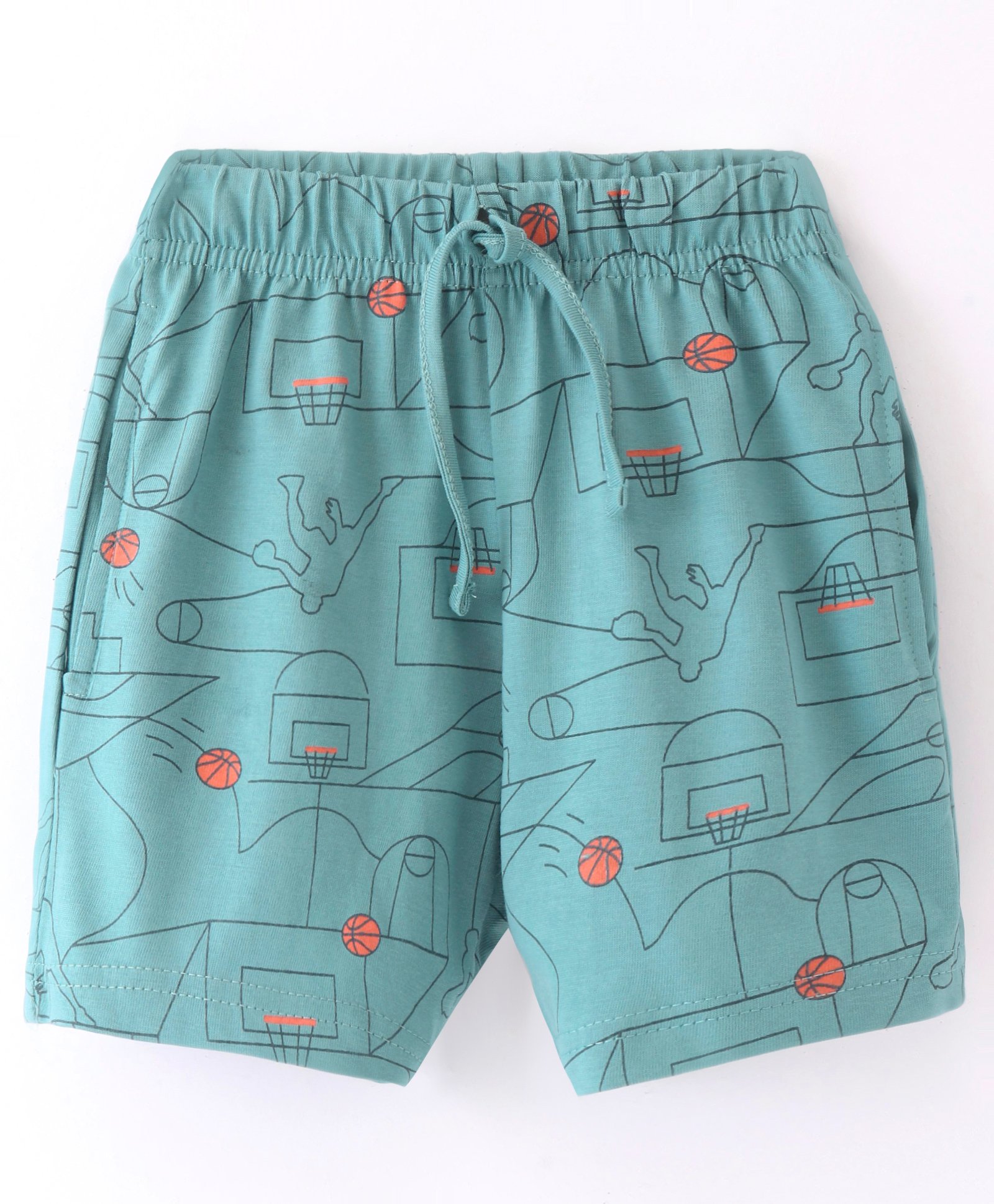 Evimo Single Jersey Knit Above Knee Length Shorts Basketball Print -  Green-picture-14